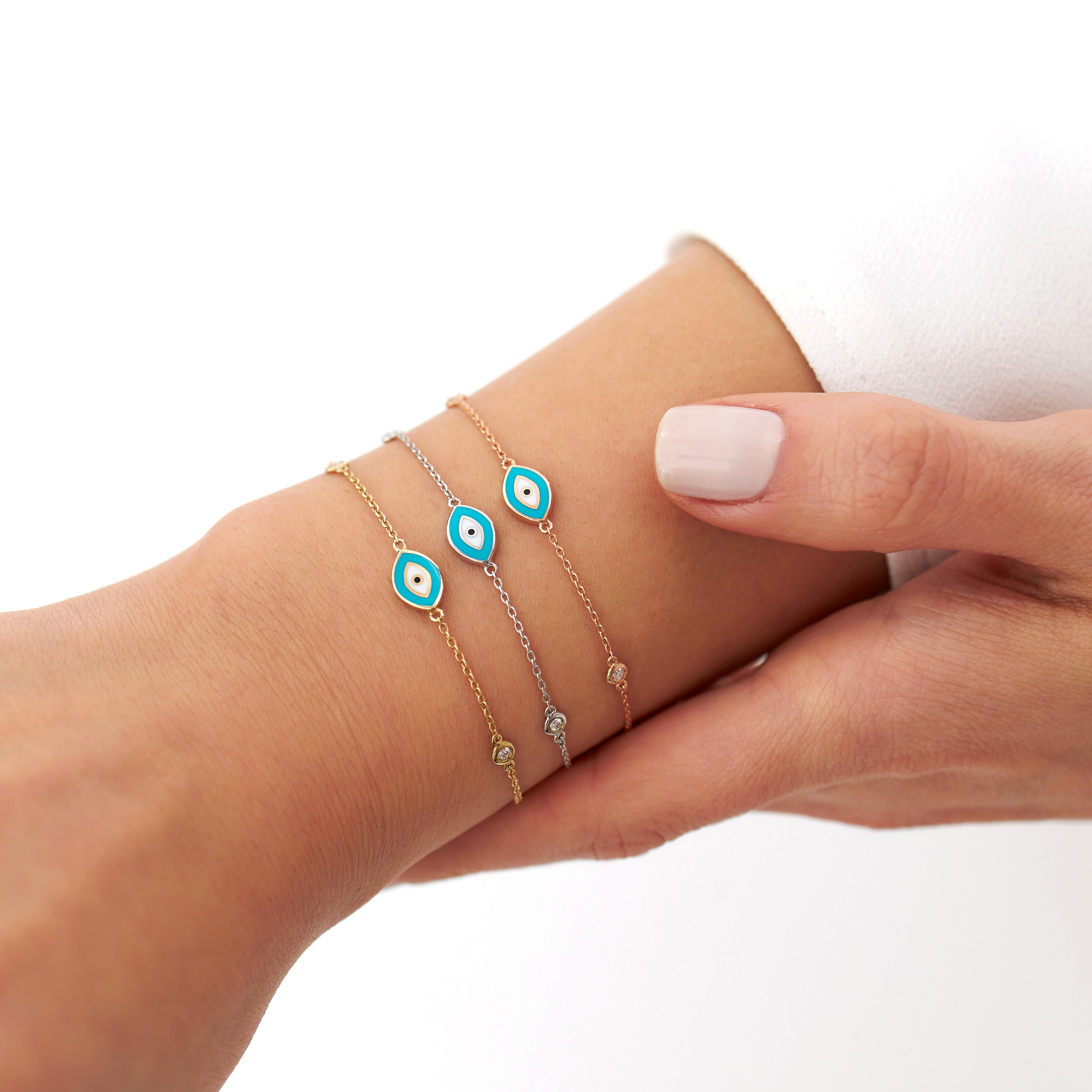 Diamond Evil Eye Bracelet Available in 14K Gold and 18K Gold