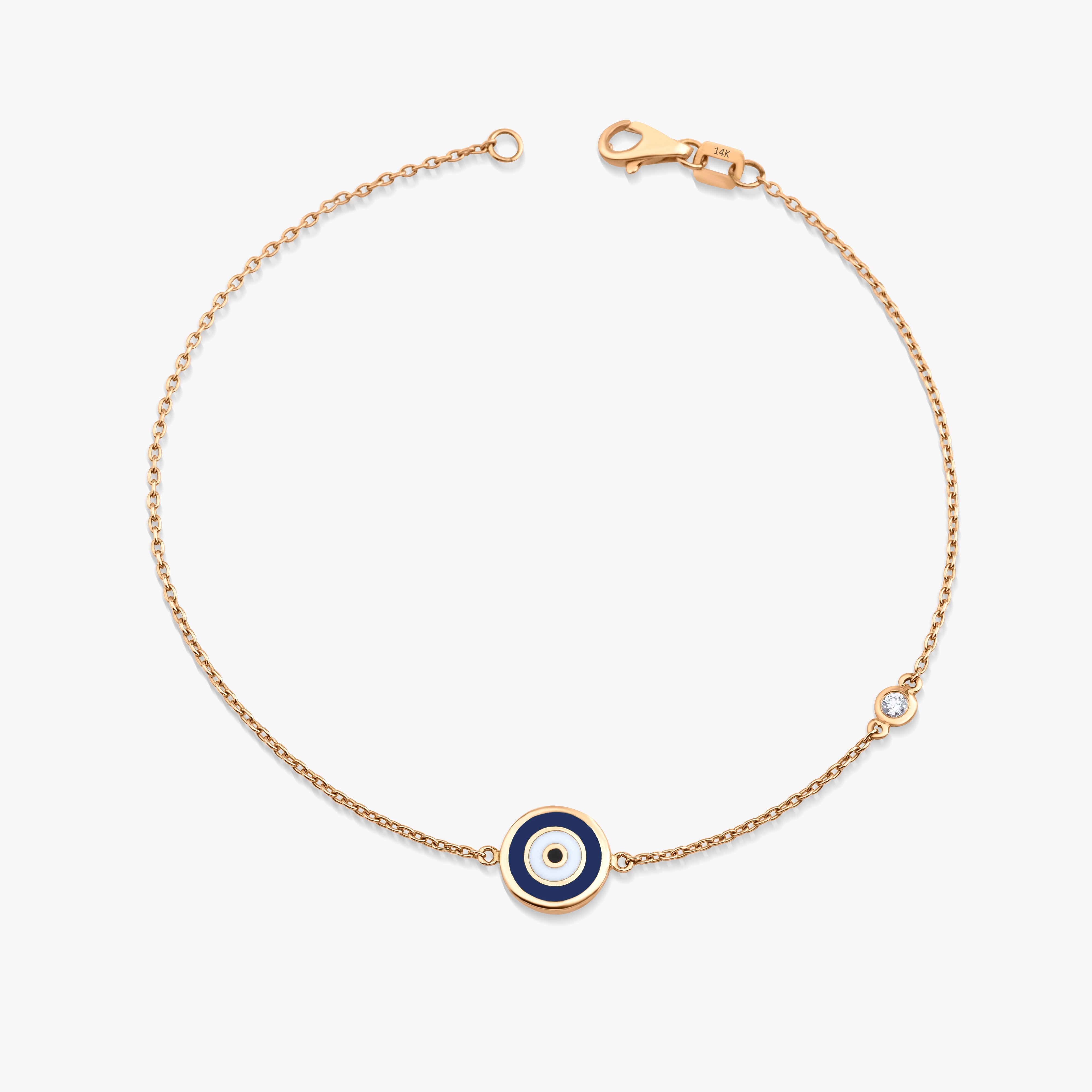 Double Sided Navy Blue Evil Eye Bracelet in 14K Gold