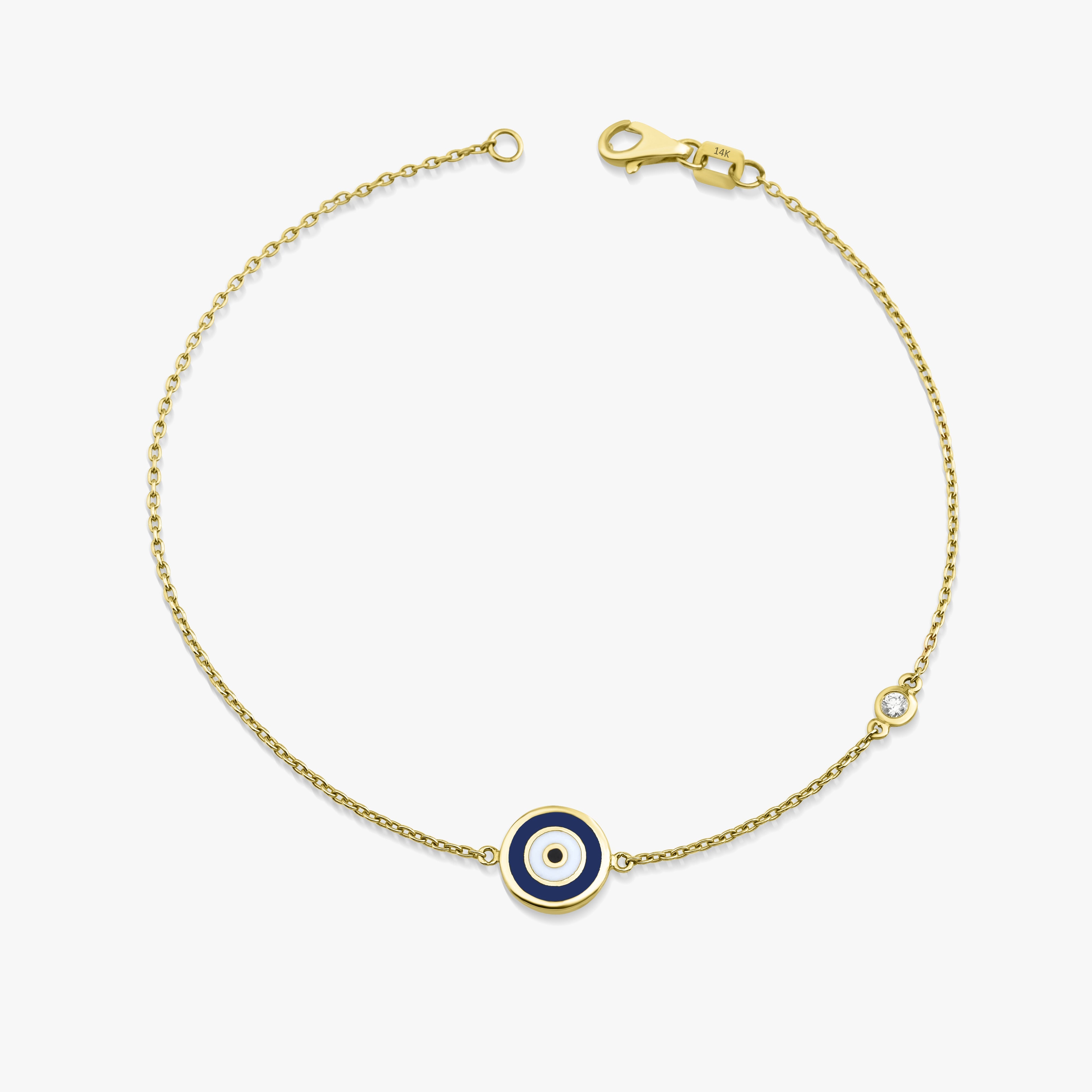 Double Sided Navy Blue Evil Eye Bracelet in 14K Gold