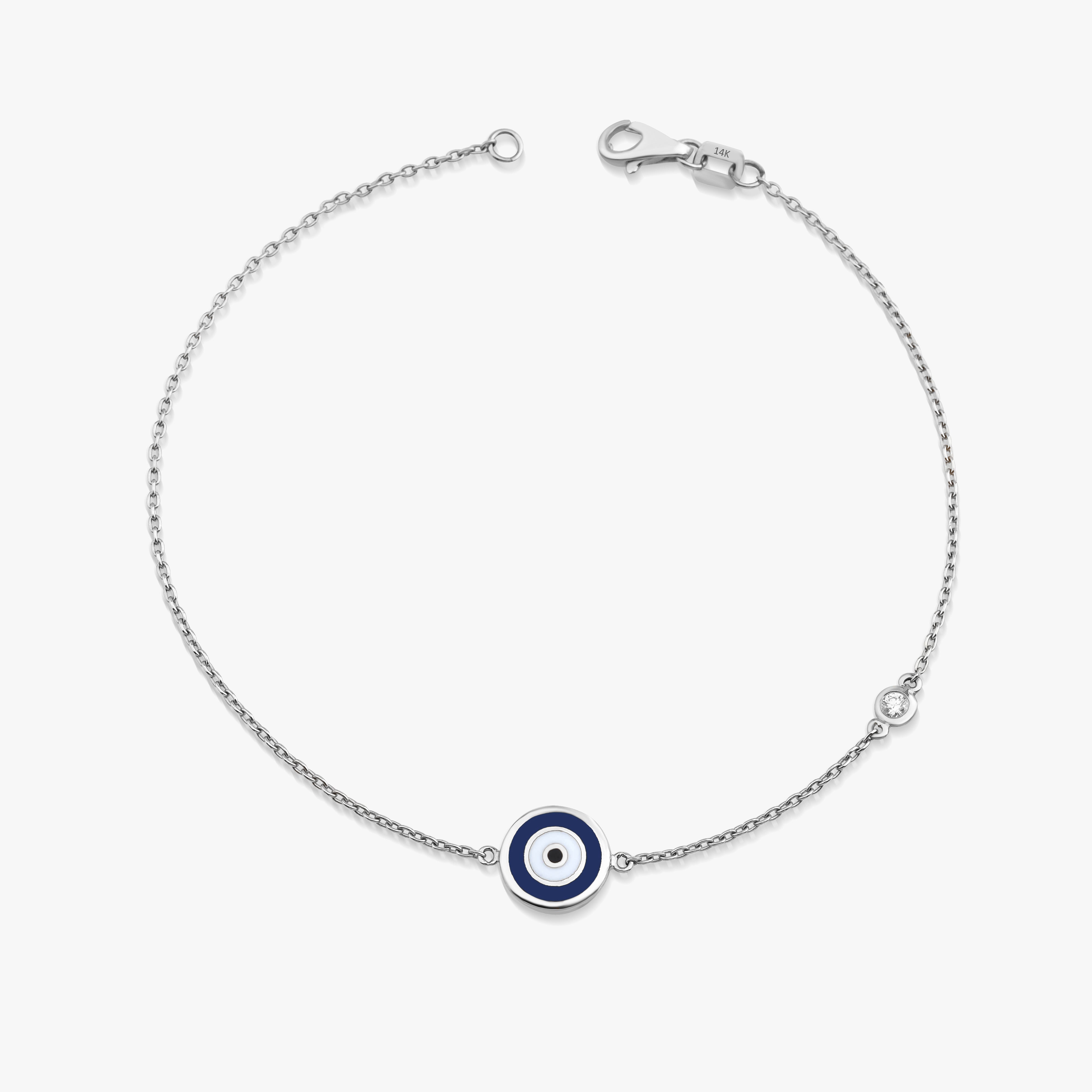 Double Sided Navy Blue Evil Eye Bracelet in 14K Gold