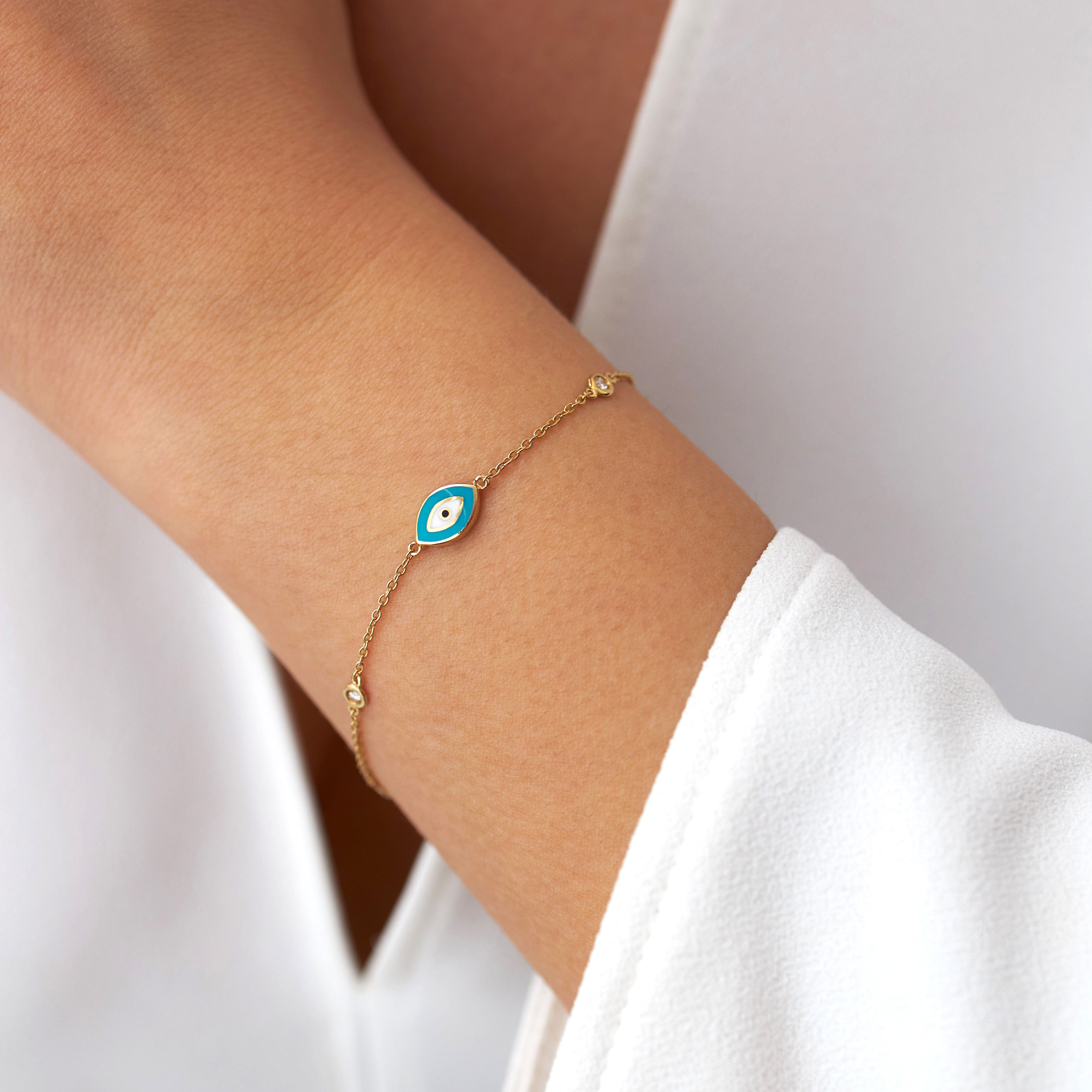 Diamond Evil Eye Bracelet Available in 14K Gold and 18K Gold