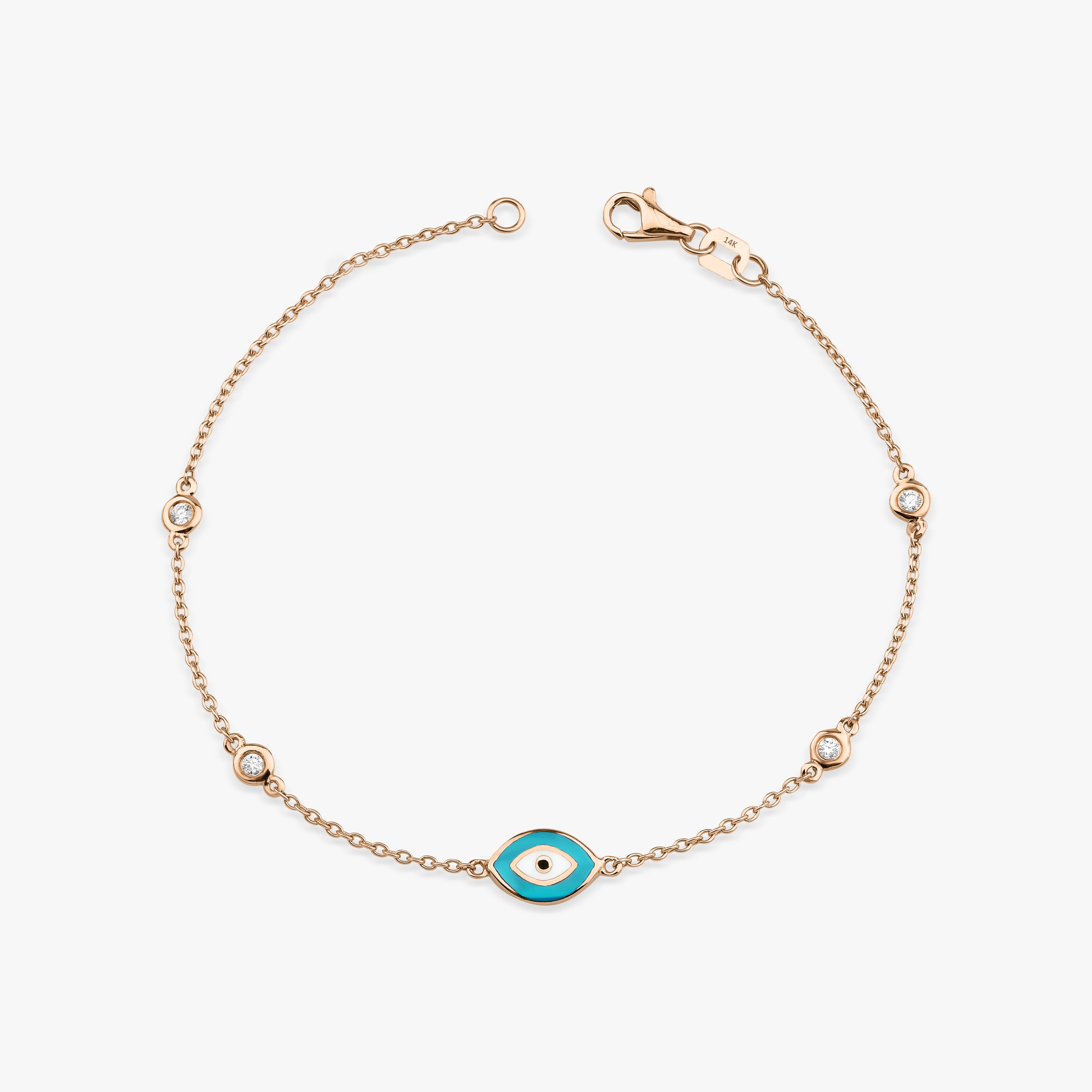 Diamond Evil Eye Bracelet Available in 14K Gold and 18K Gold