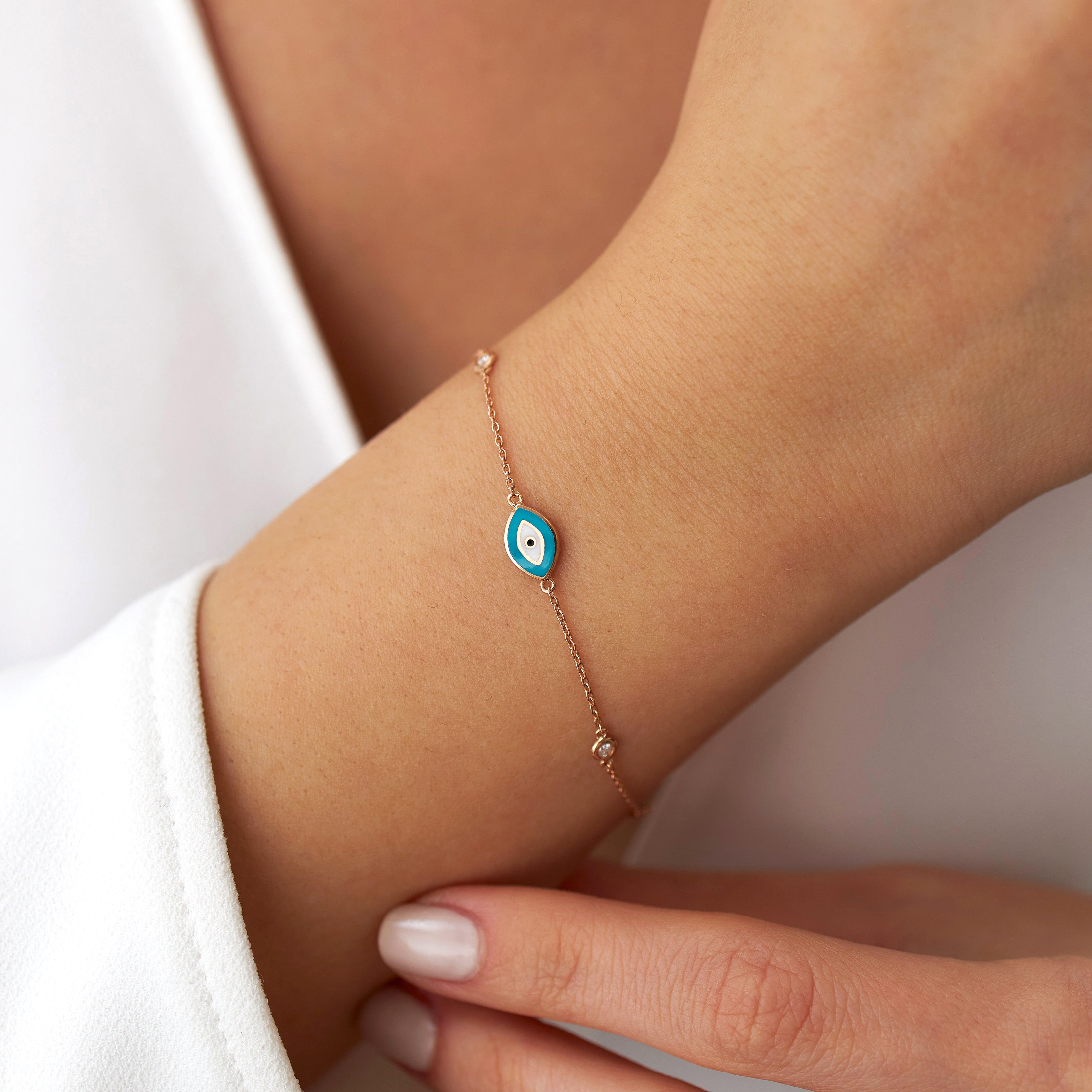 Diamond Evil Eye Bracelet Available in 14K Gold and 18K Gold