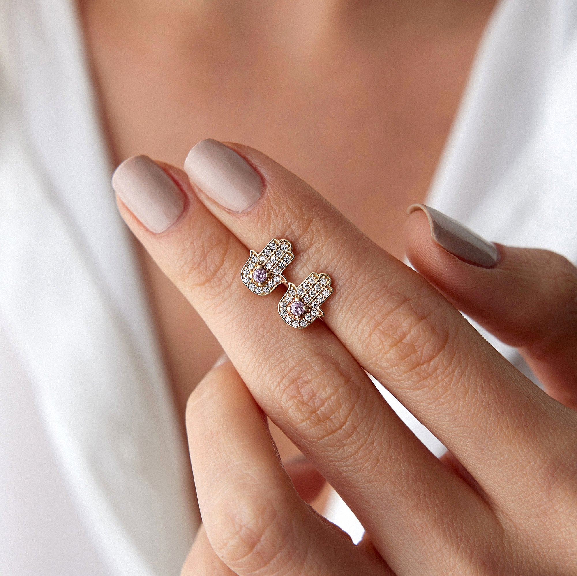 Hamsa Stud Earrings in 14K Gold