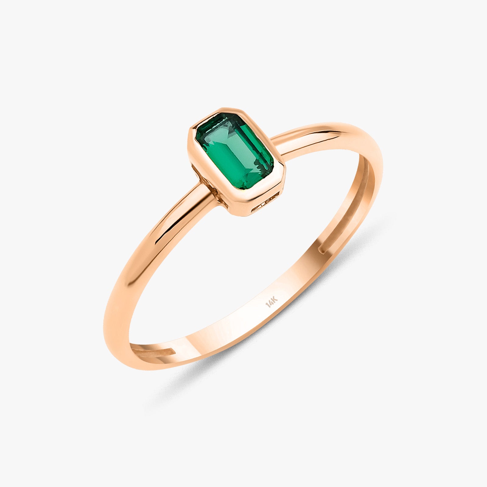 Emerald Cut Green Gemstone Ring in 14K Gold