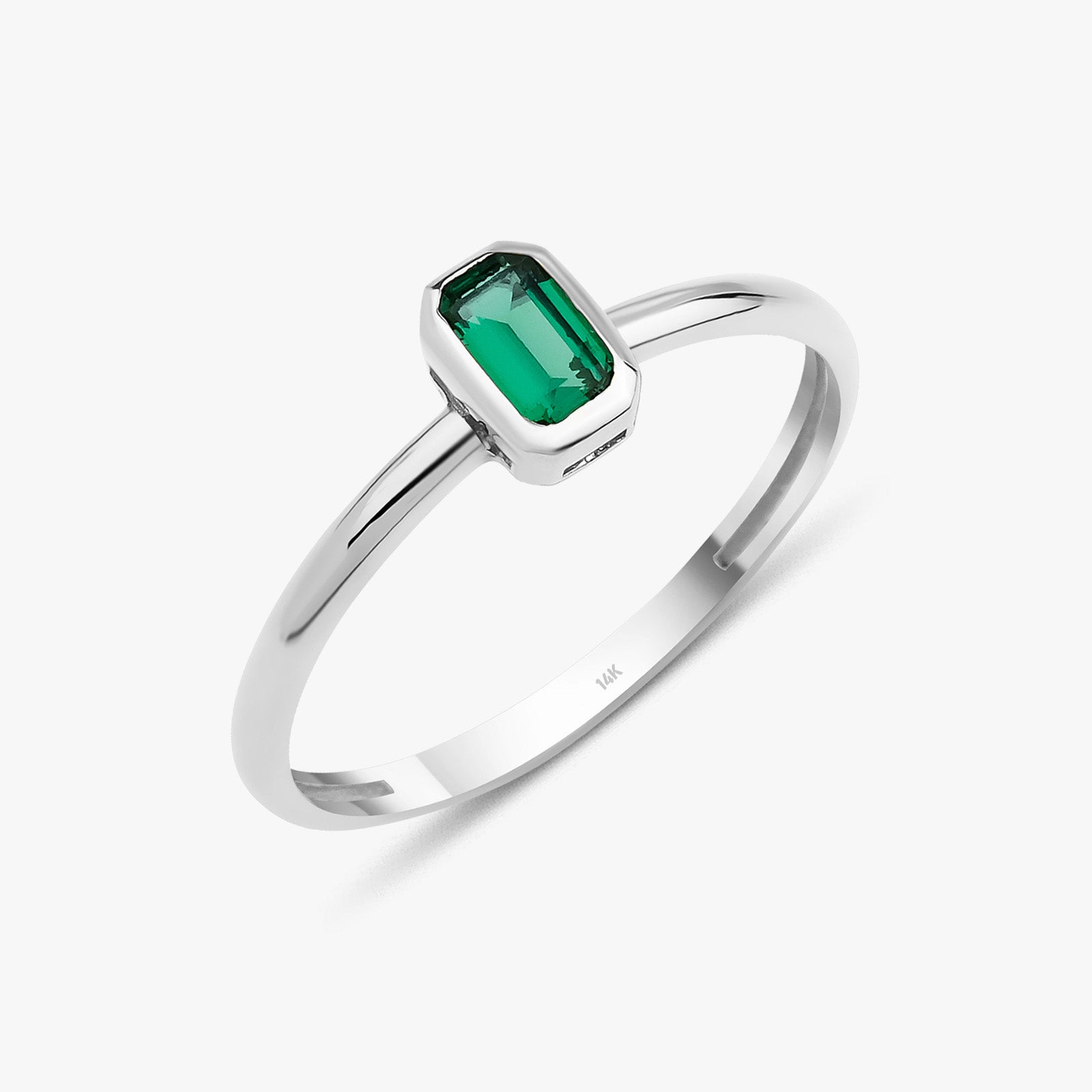Emerald Cut Green Gemstone Ring in 14K Gold