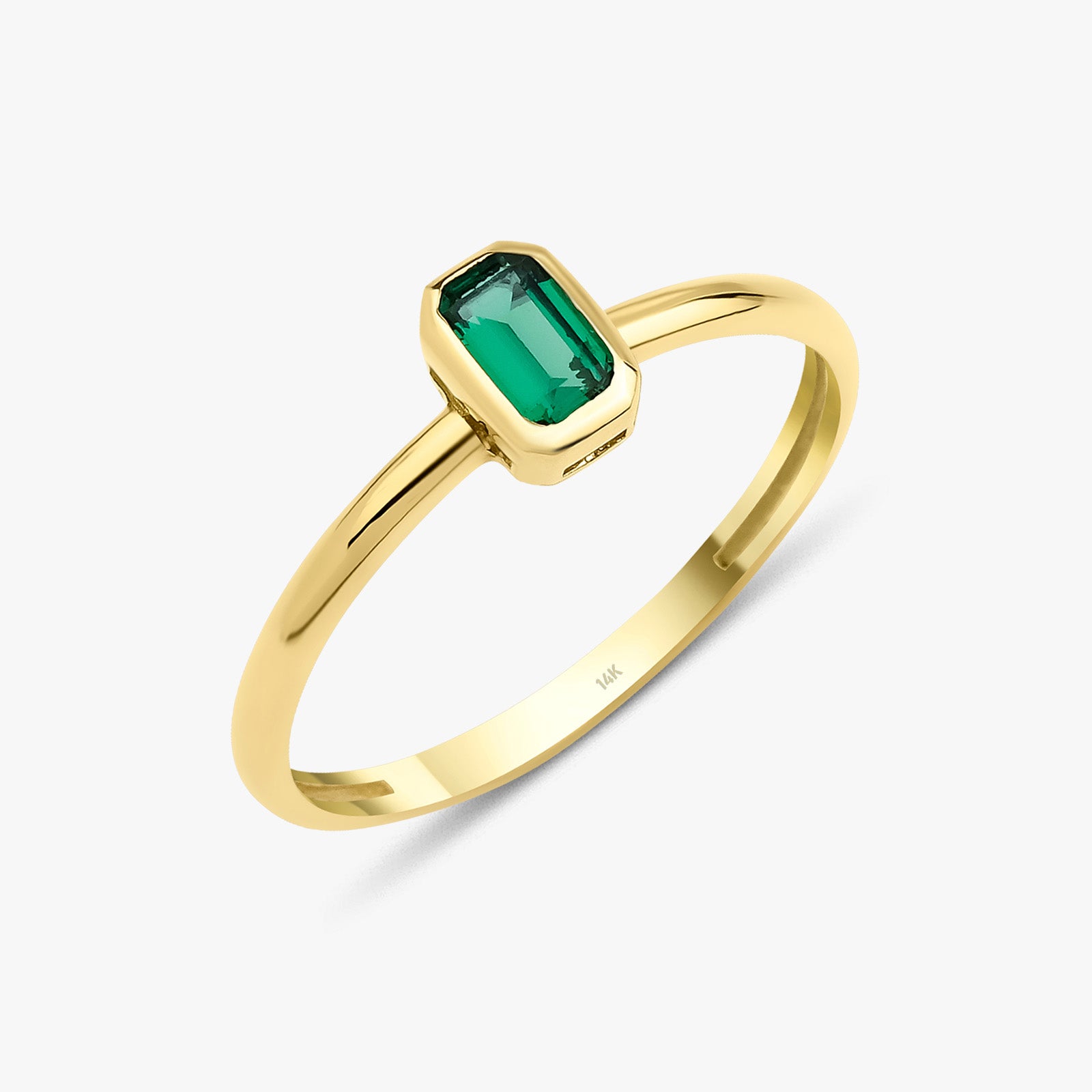 Emerald Cut Green Gemstone Ring in 14K Gold