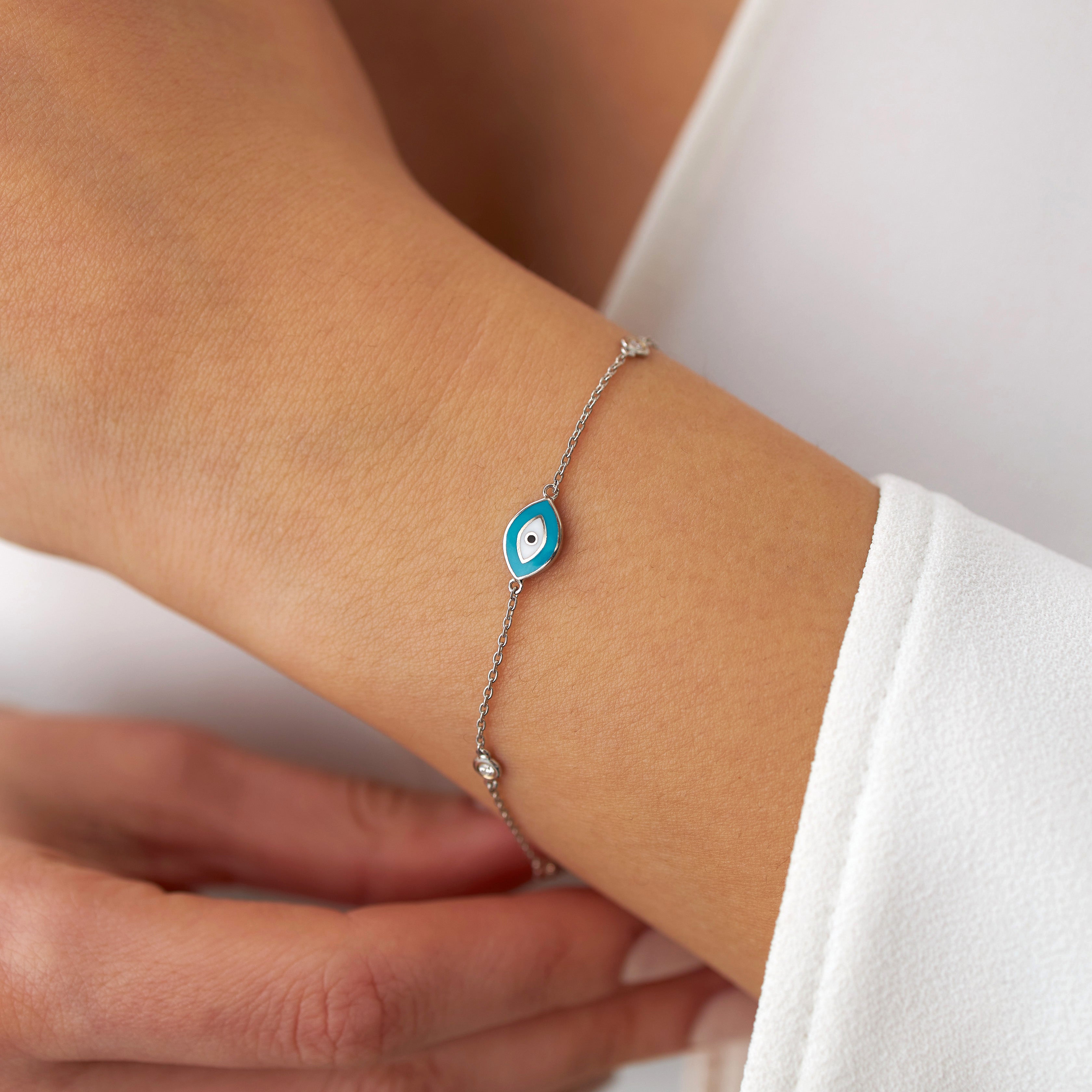 Diamond Evil Eye Bracelet Available in 14K Gold and 18K Gold