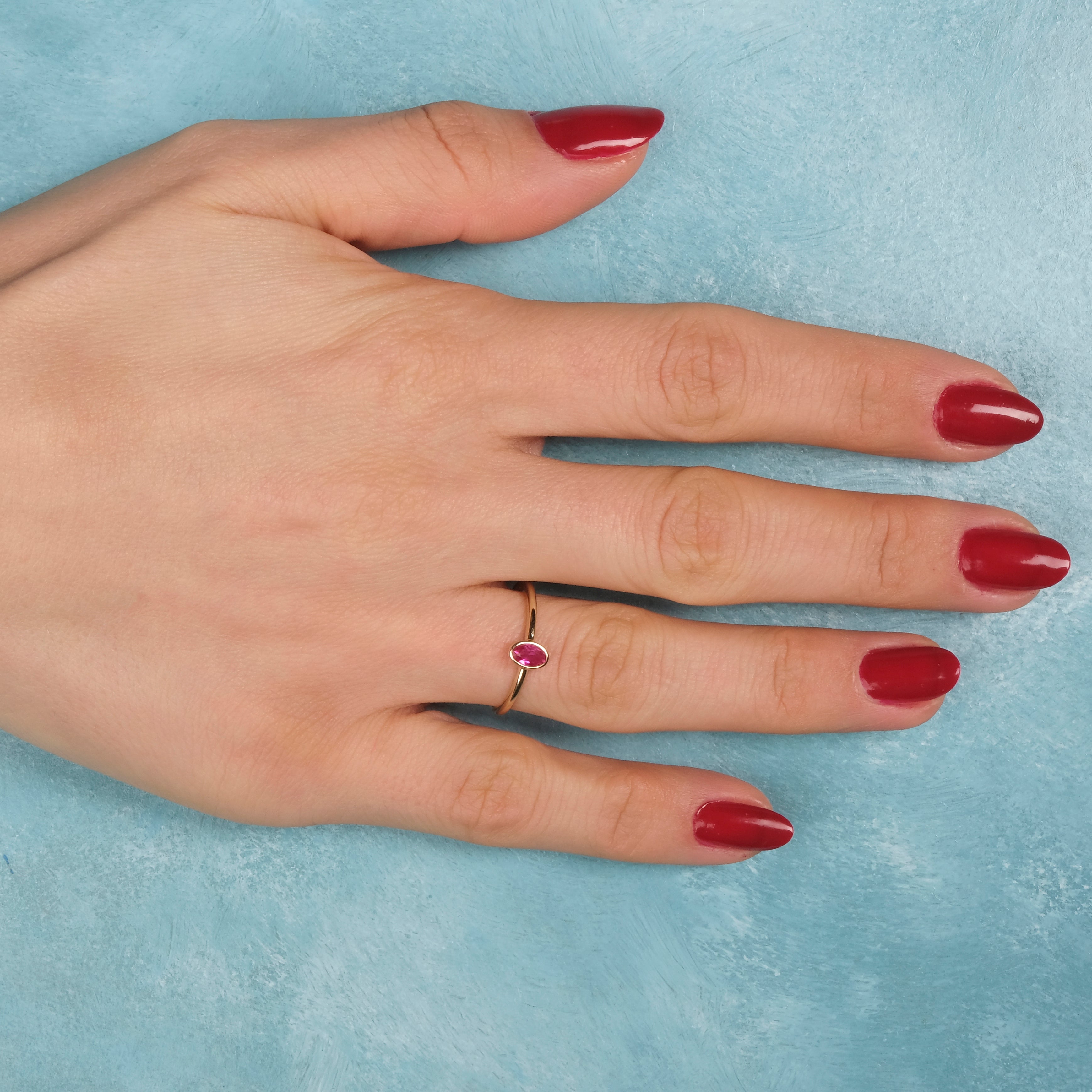 Thin Oval Cut Gemstone Ring in 14K Gold