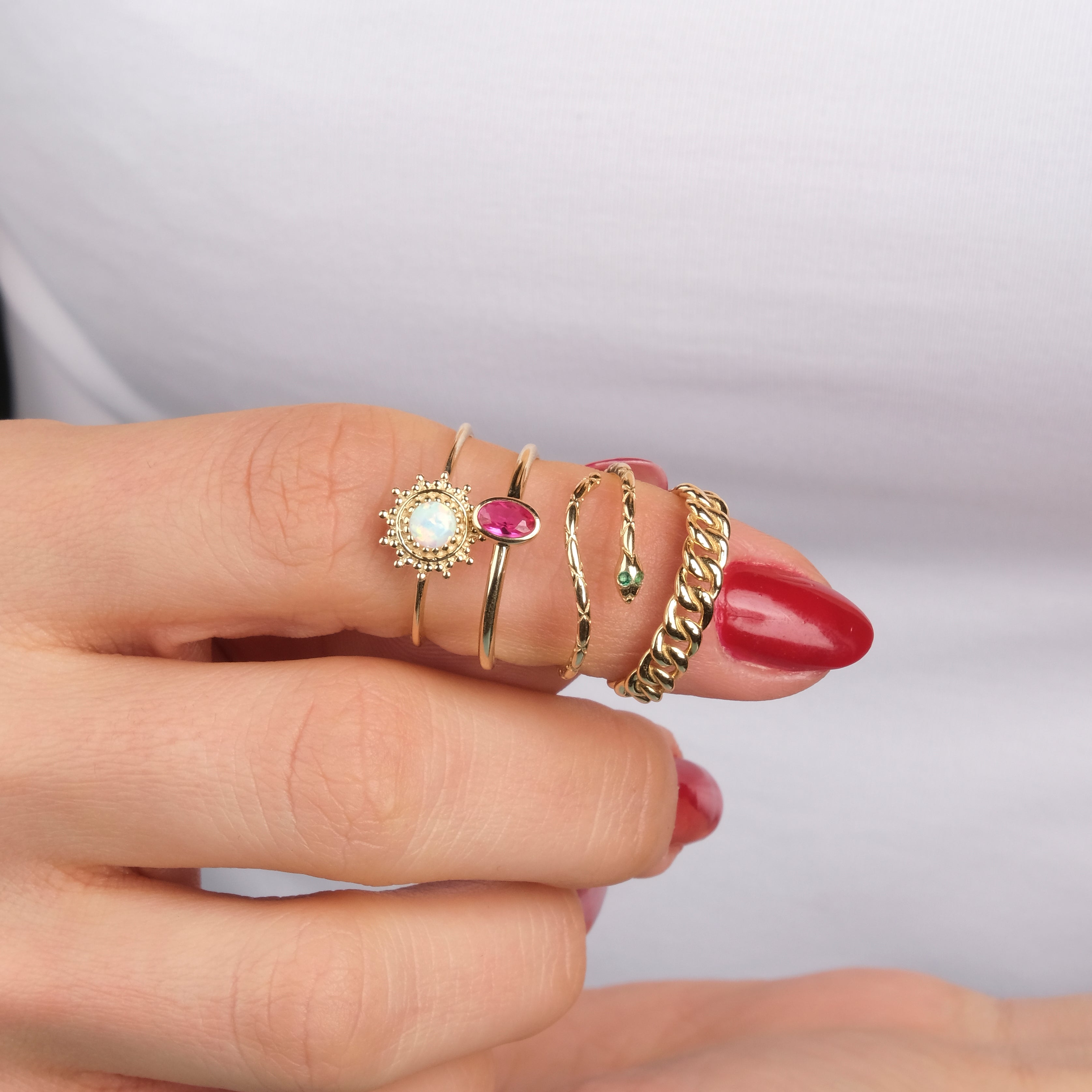 Thin Oval Cut Gemstone Ring in 14K Gold