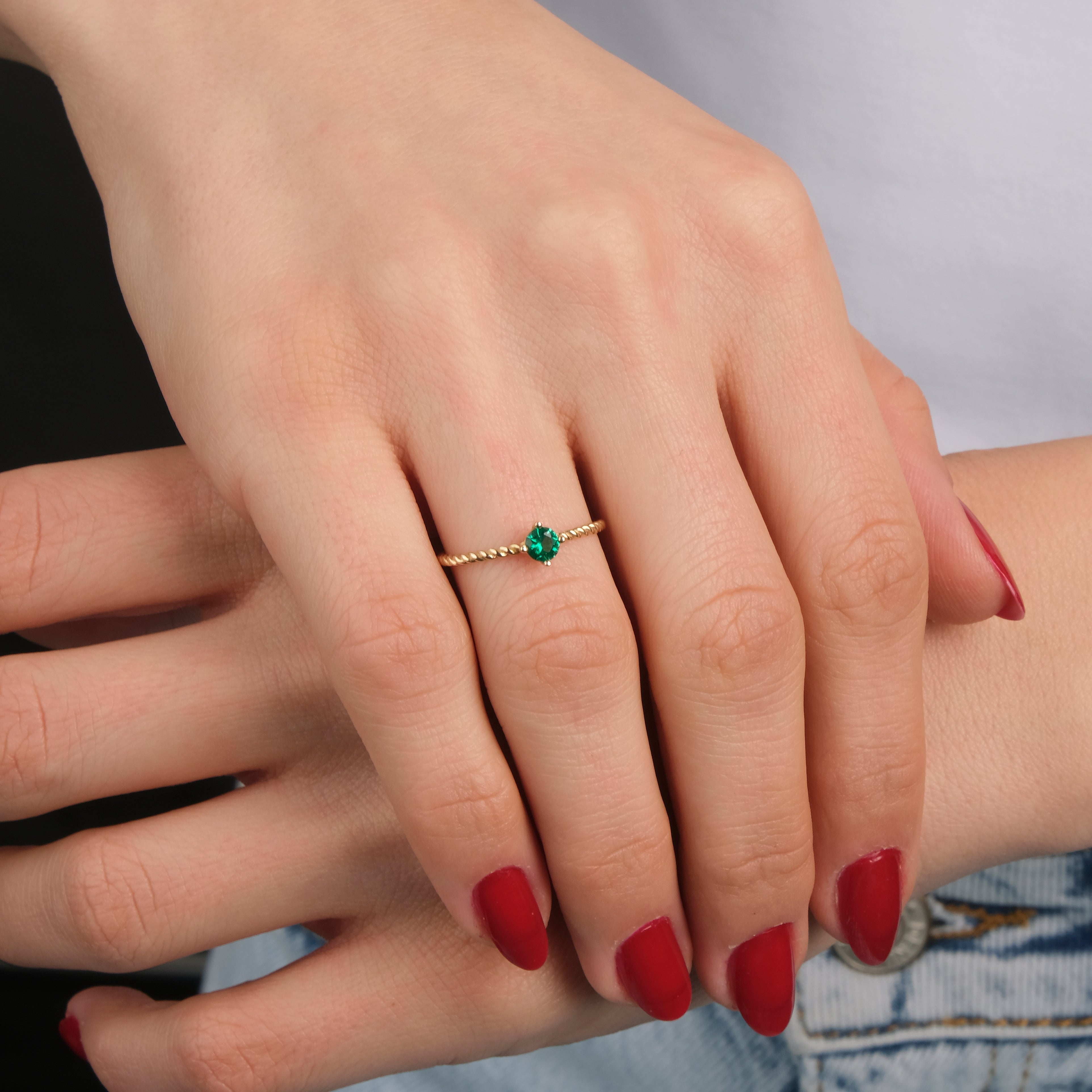 Round Cut Gemstone Ring in 14K Gold