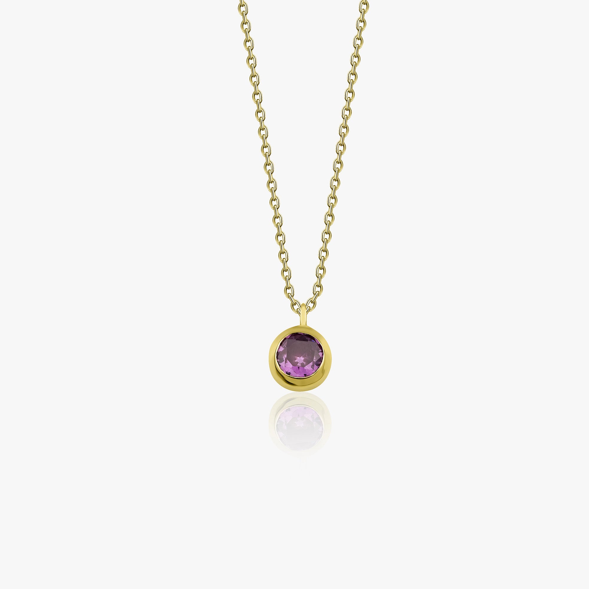 Bezel Set Amethyst Necklace in 14K Gold