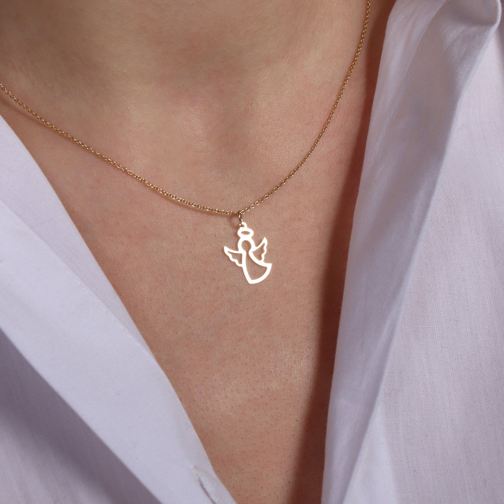 Guardian Angel Charm Necklace in 14K Gold