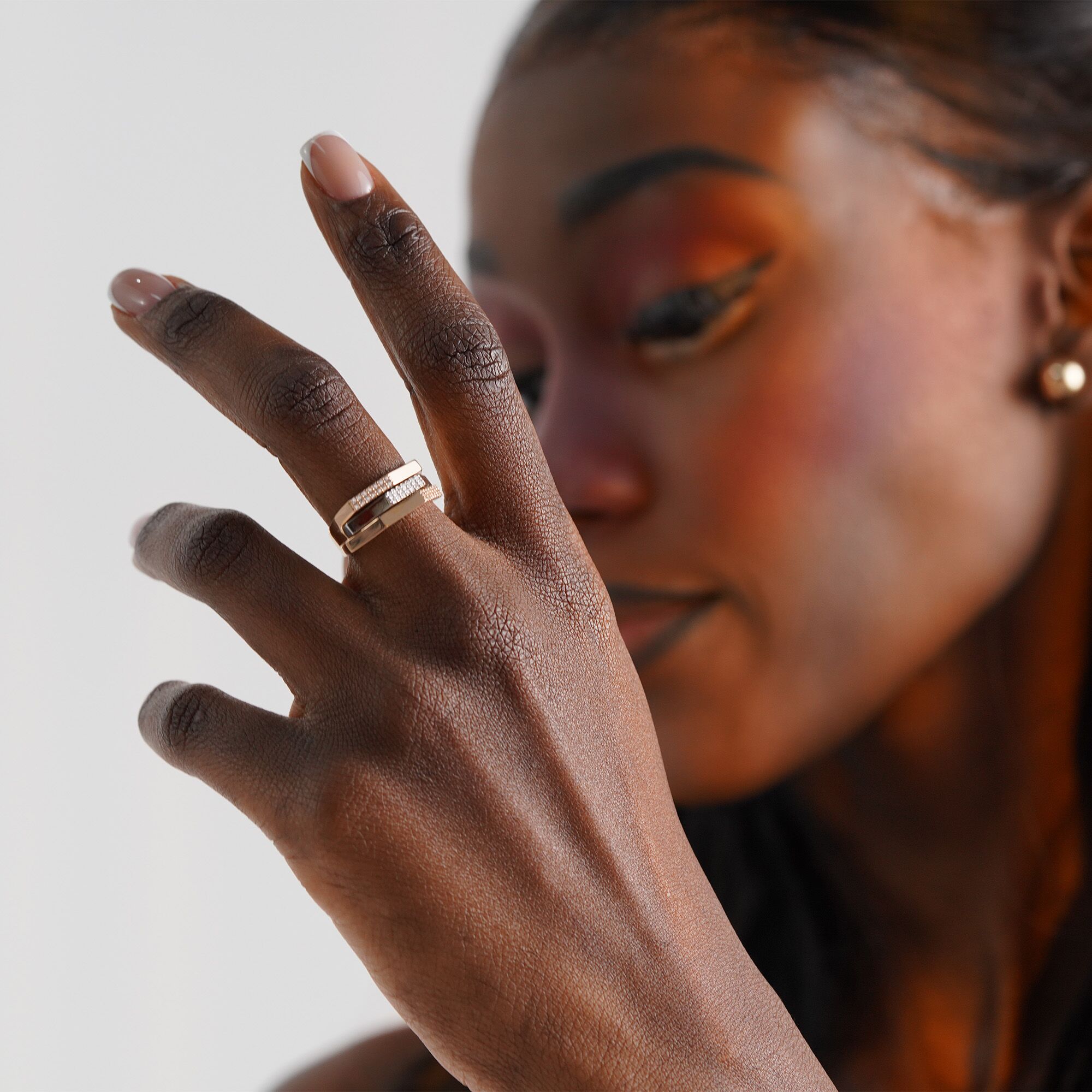 Pave Diamond Modern Two Tone Architect Ring in 14K Gold