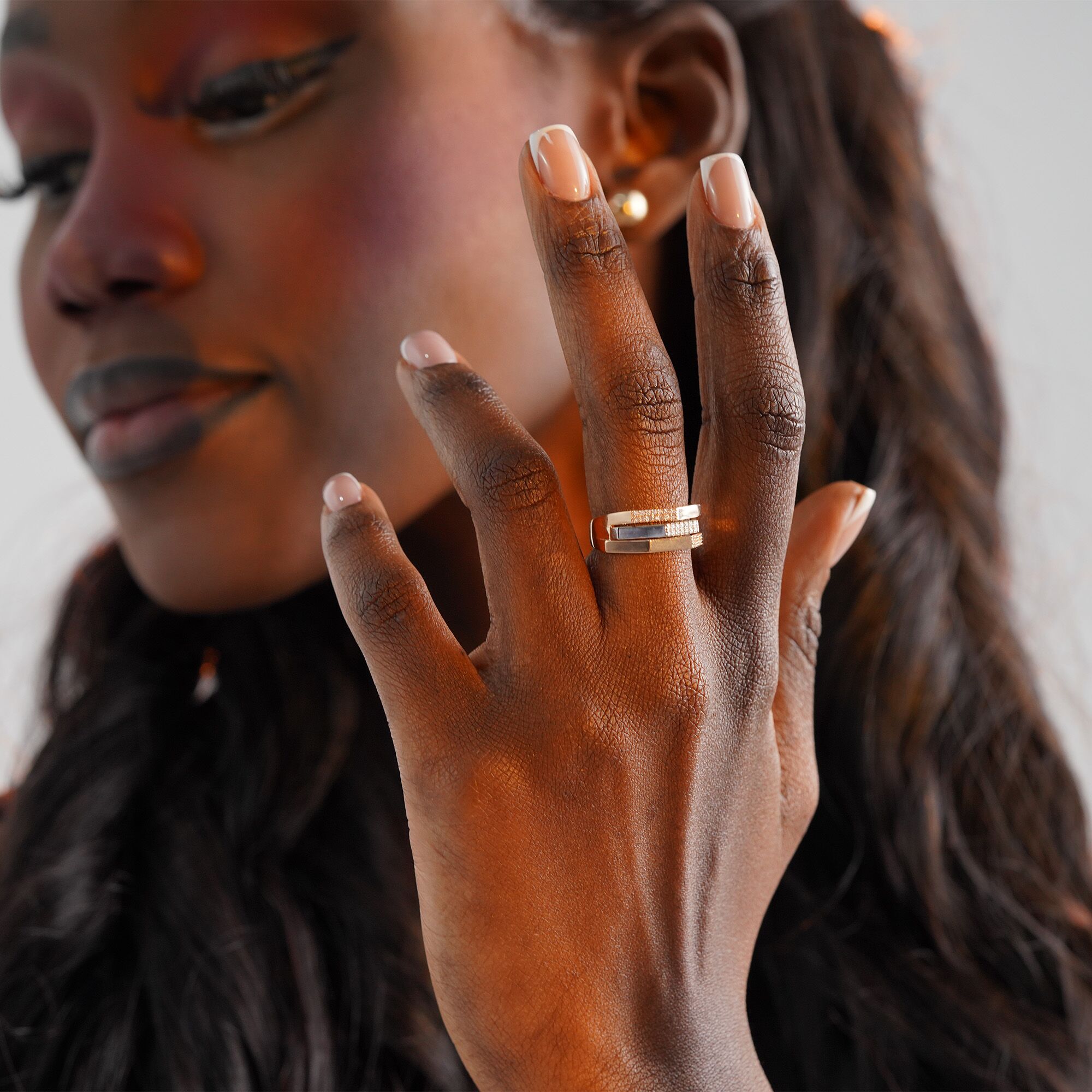 Pave Diamond Modern Two Tone Architect Ring in 14K Gold