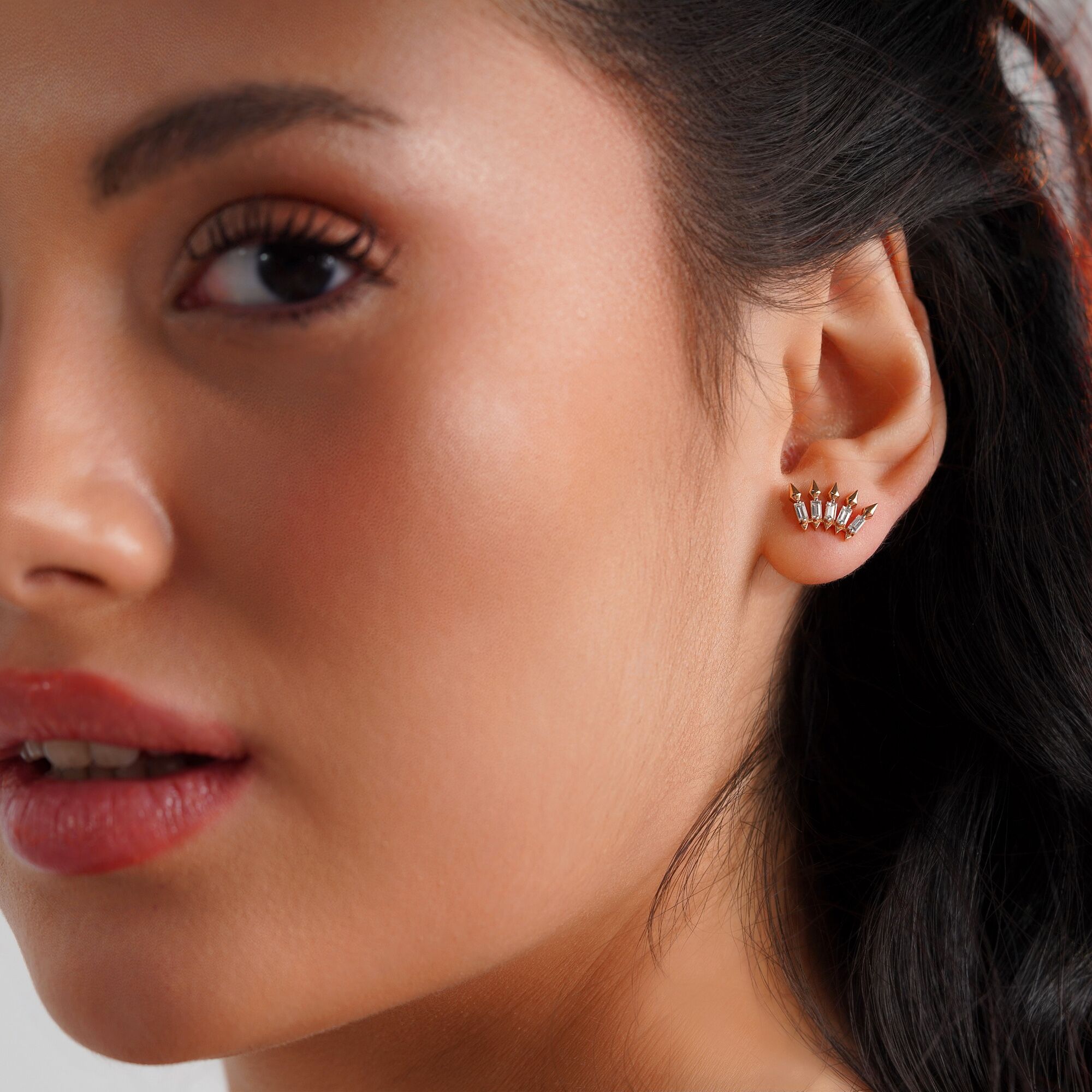 Single Diamond Spike Stud in 14K Gold