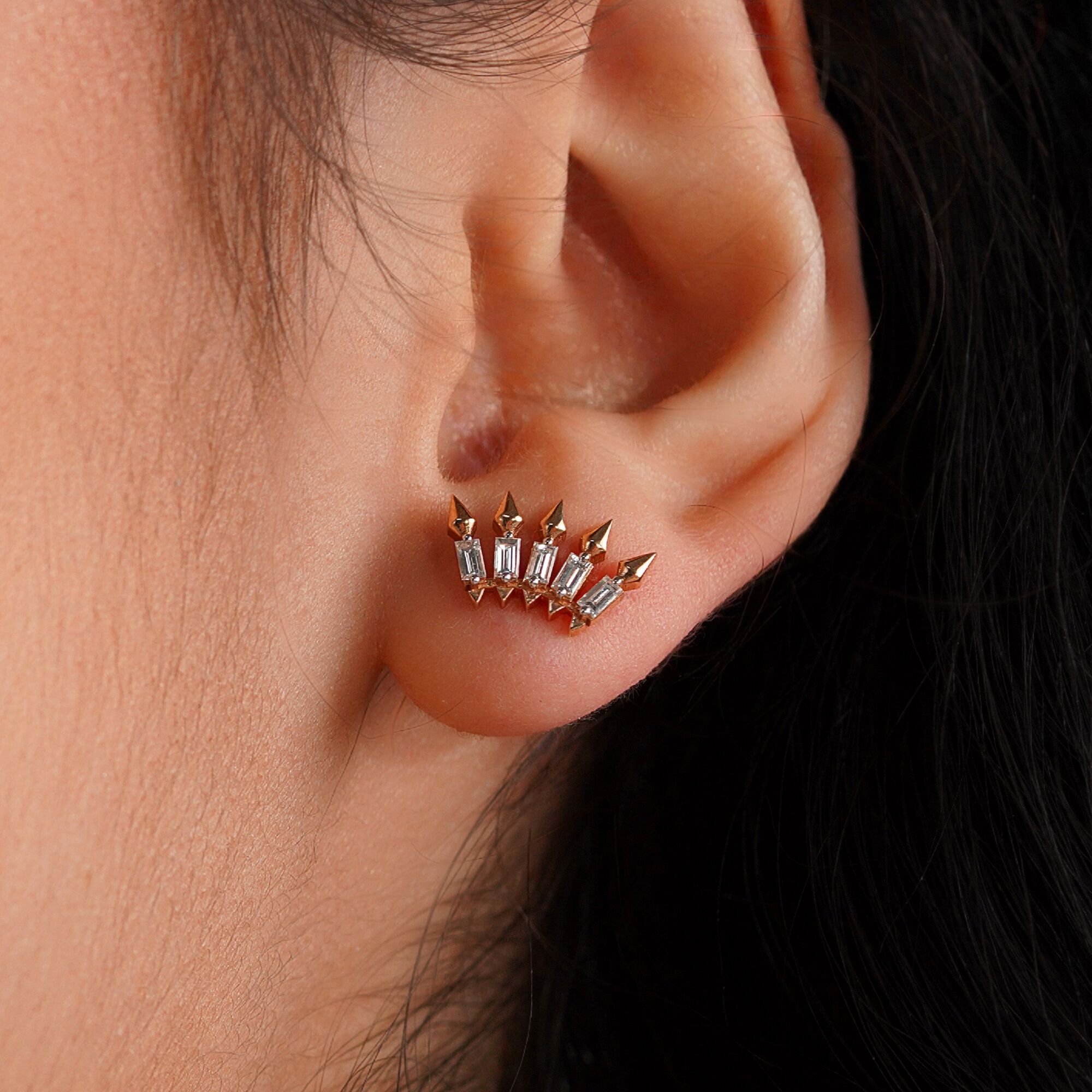 Single Diamond Spike Stud in 14K Gold