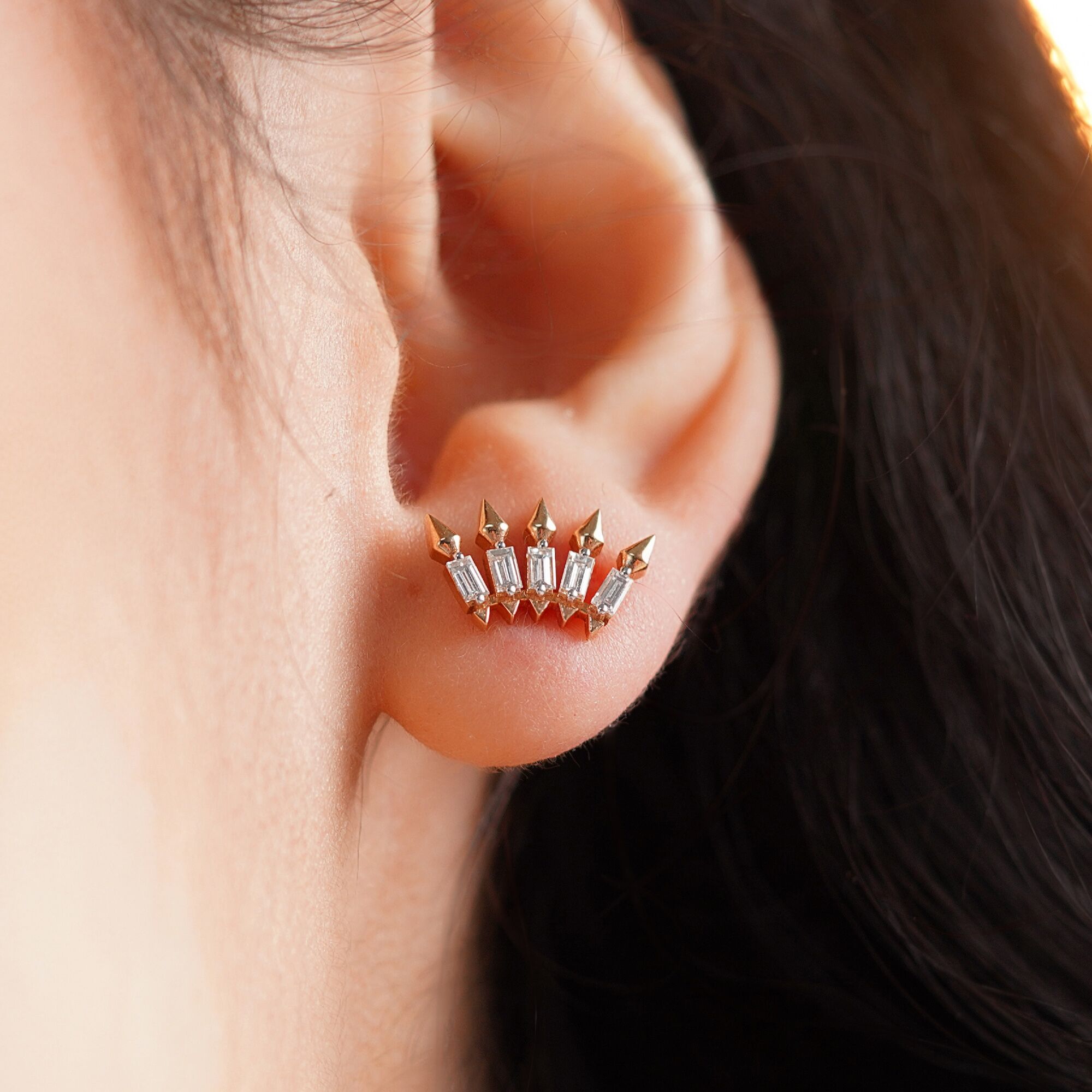 Single Diamond Spike Stud in 14K Gold