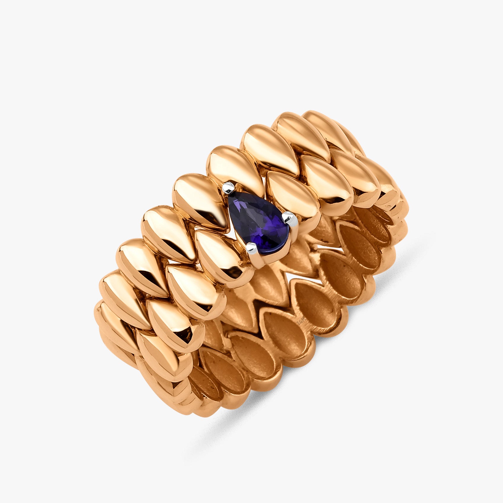 Sapphire Drop Motive Ring in 14K Gold