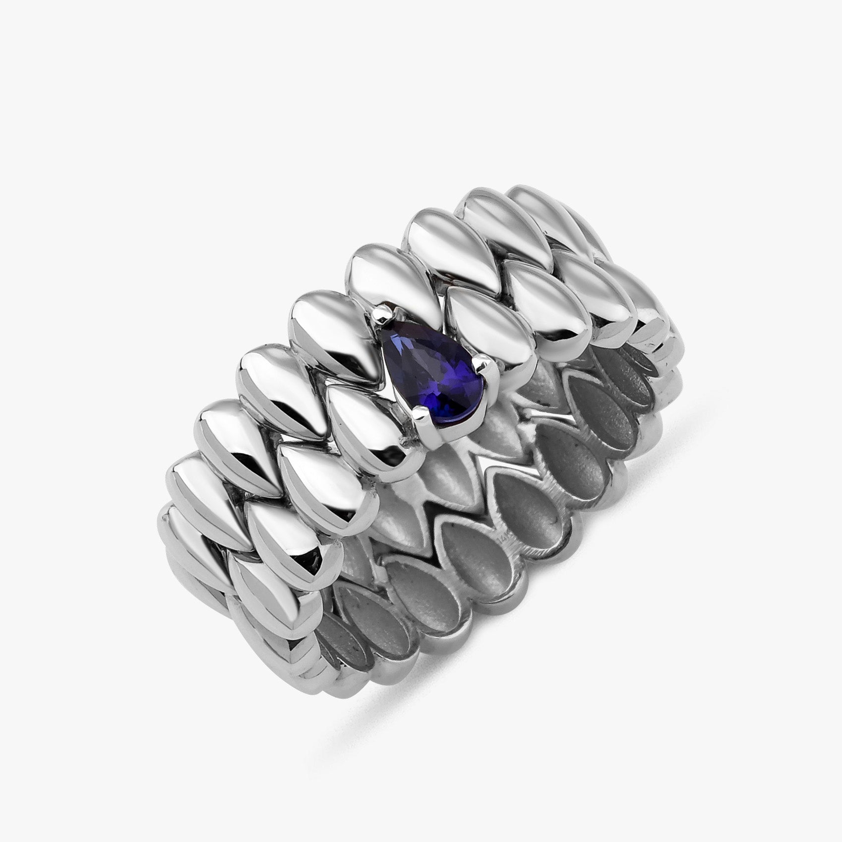 Sapphire Drop Motive Ring in 14K Gold
