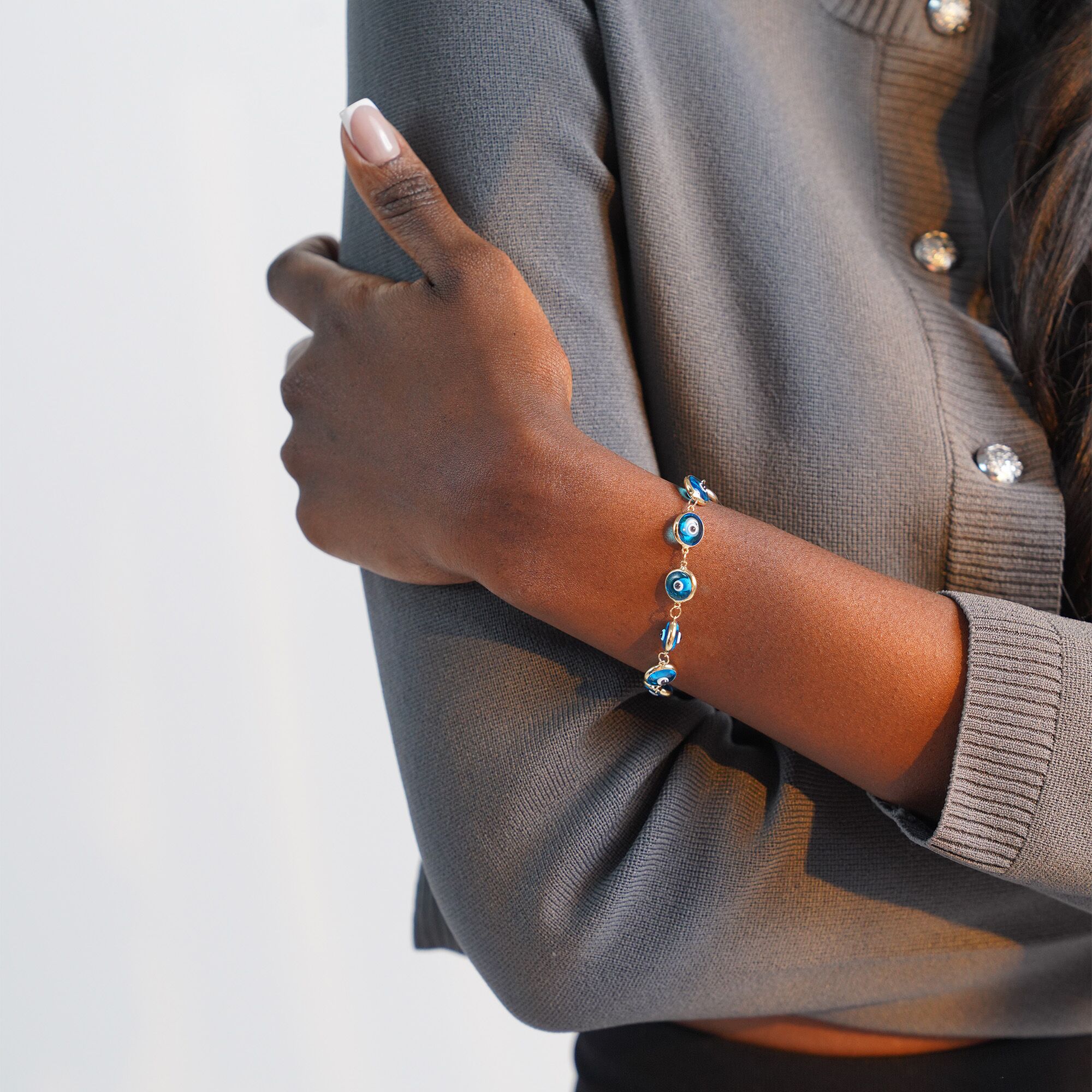 Blue Evil Eye Bracelet in 14K Gold