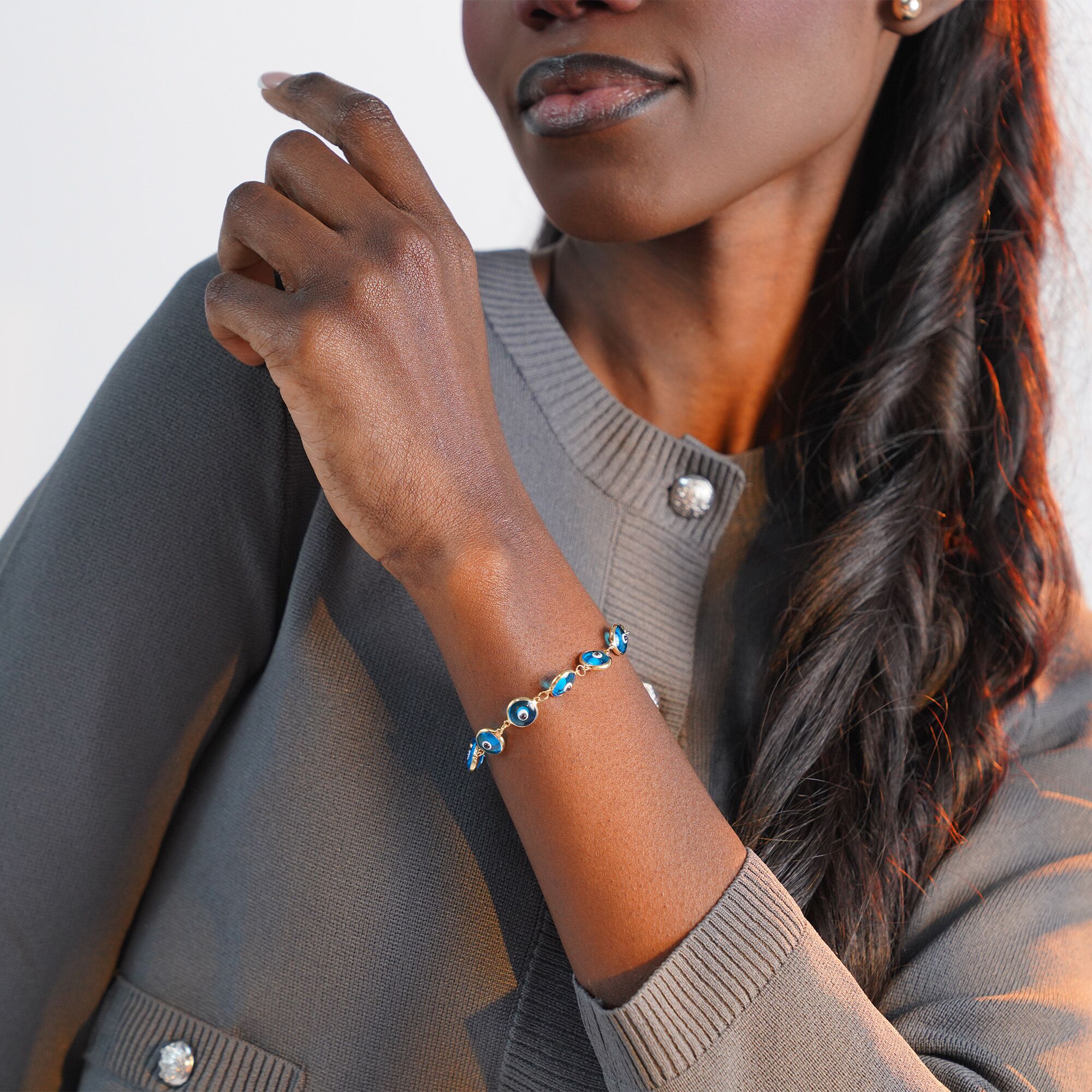Blue Evil Eye Bracelet in 14K Gold