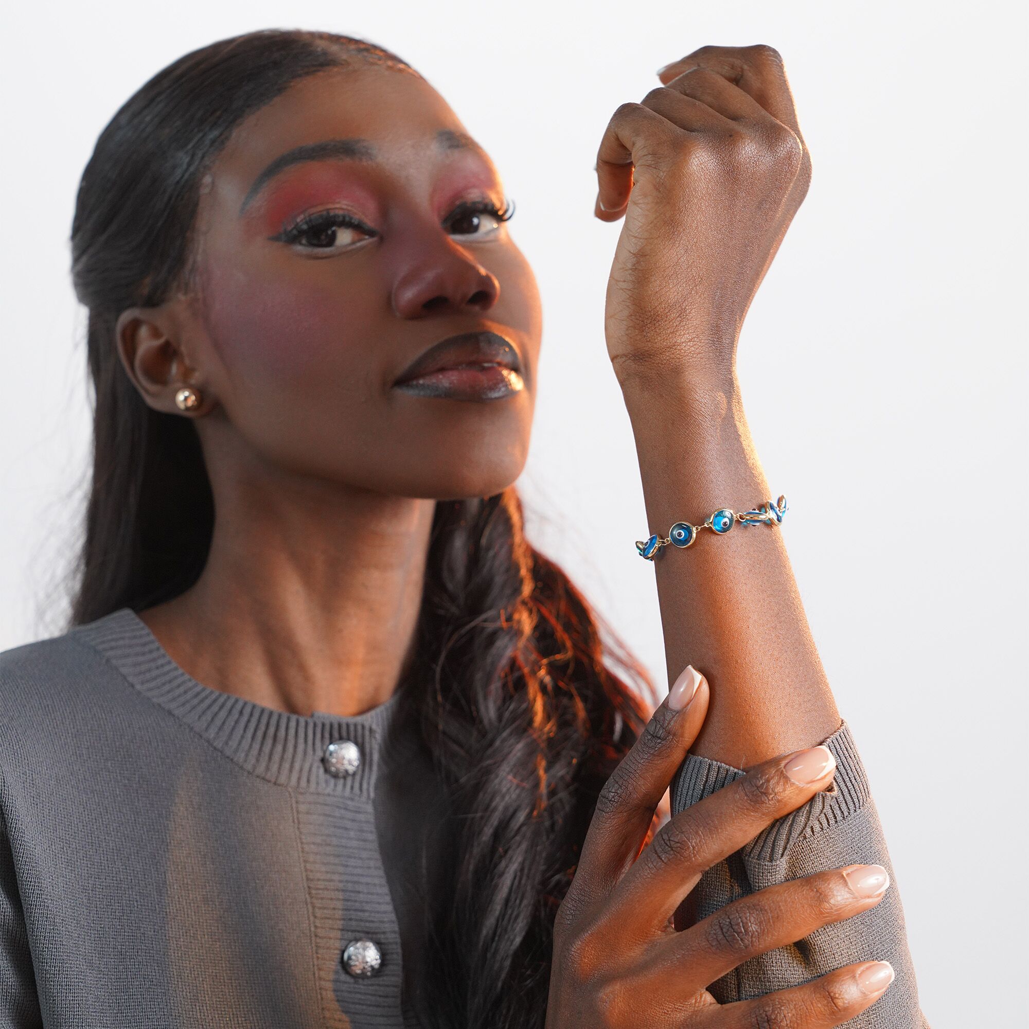 Blue Evil Eye Bracelet in 14K Gold