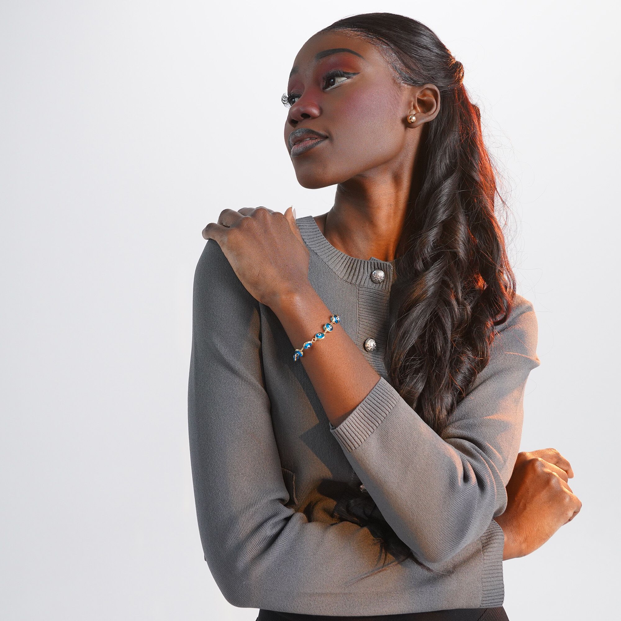 Blue Evil Eye Bracelet in 14K Gold