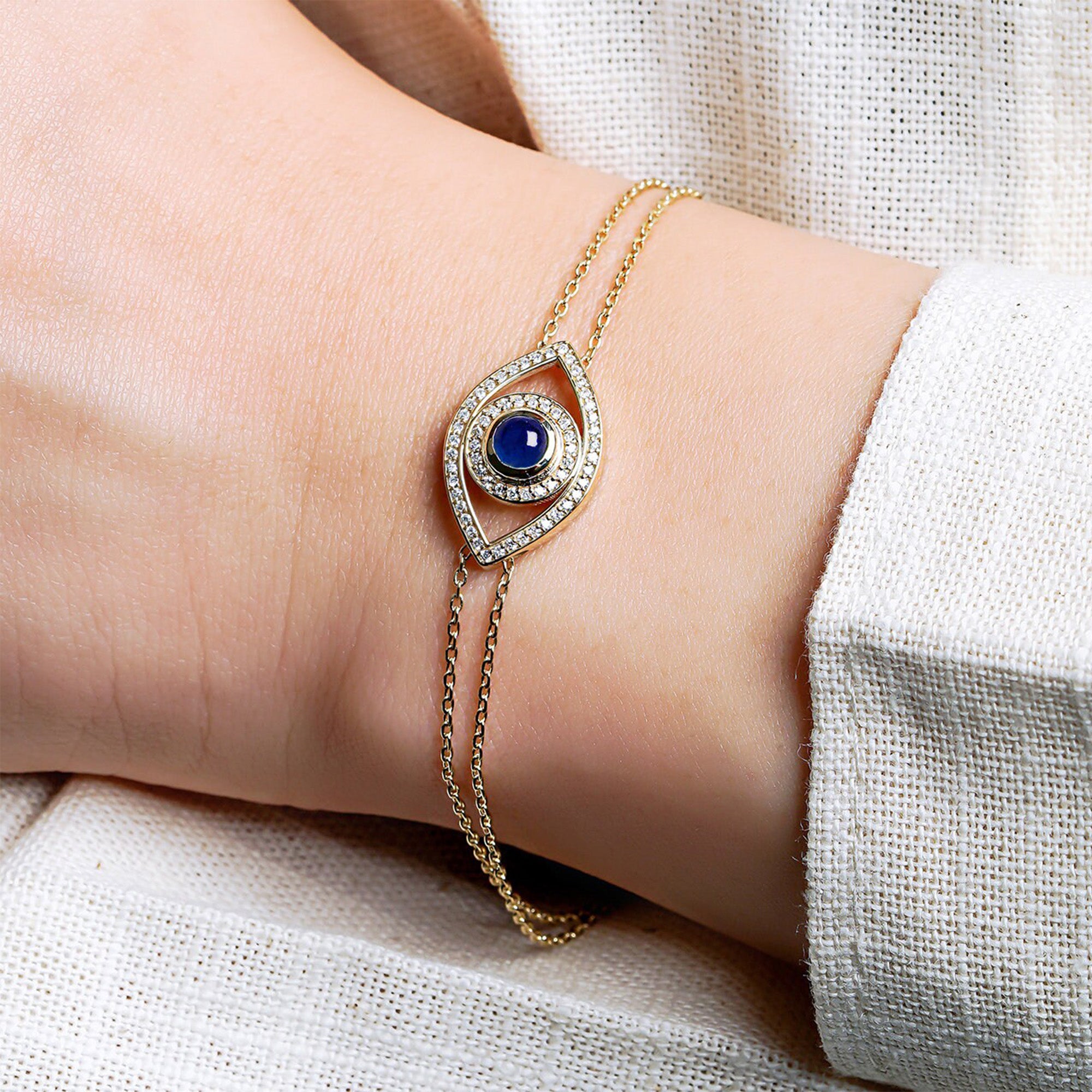 Blue Sapphire and Diamond Evil Eye Bracelet / Medium