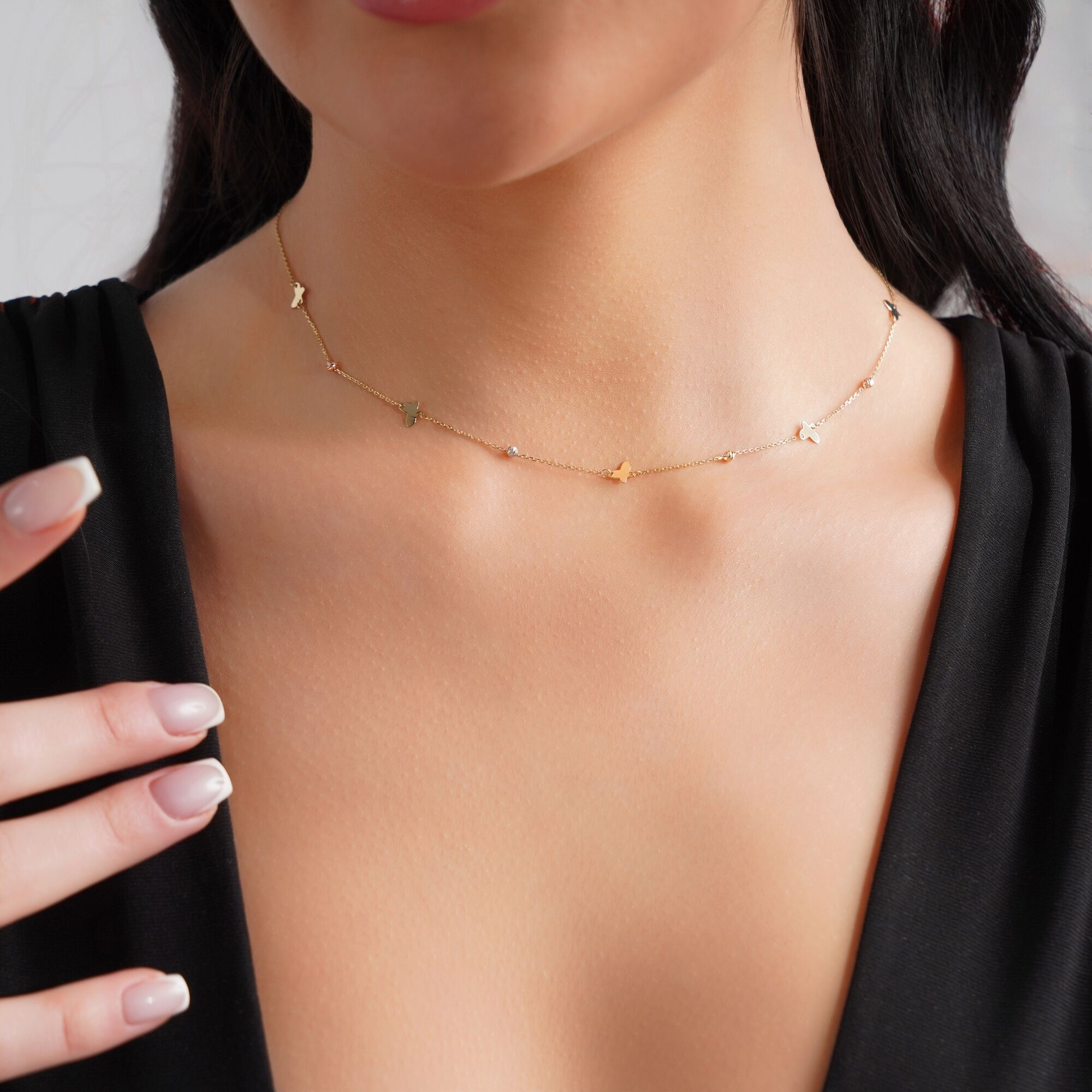 Butterfly Station Necklace in 14K Gold