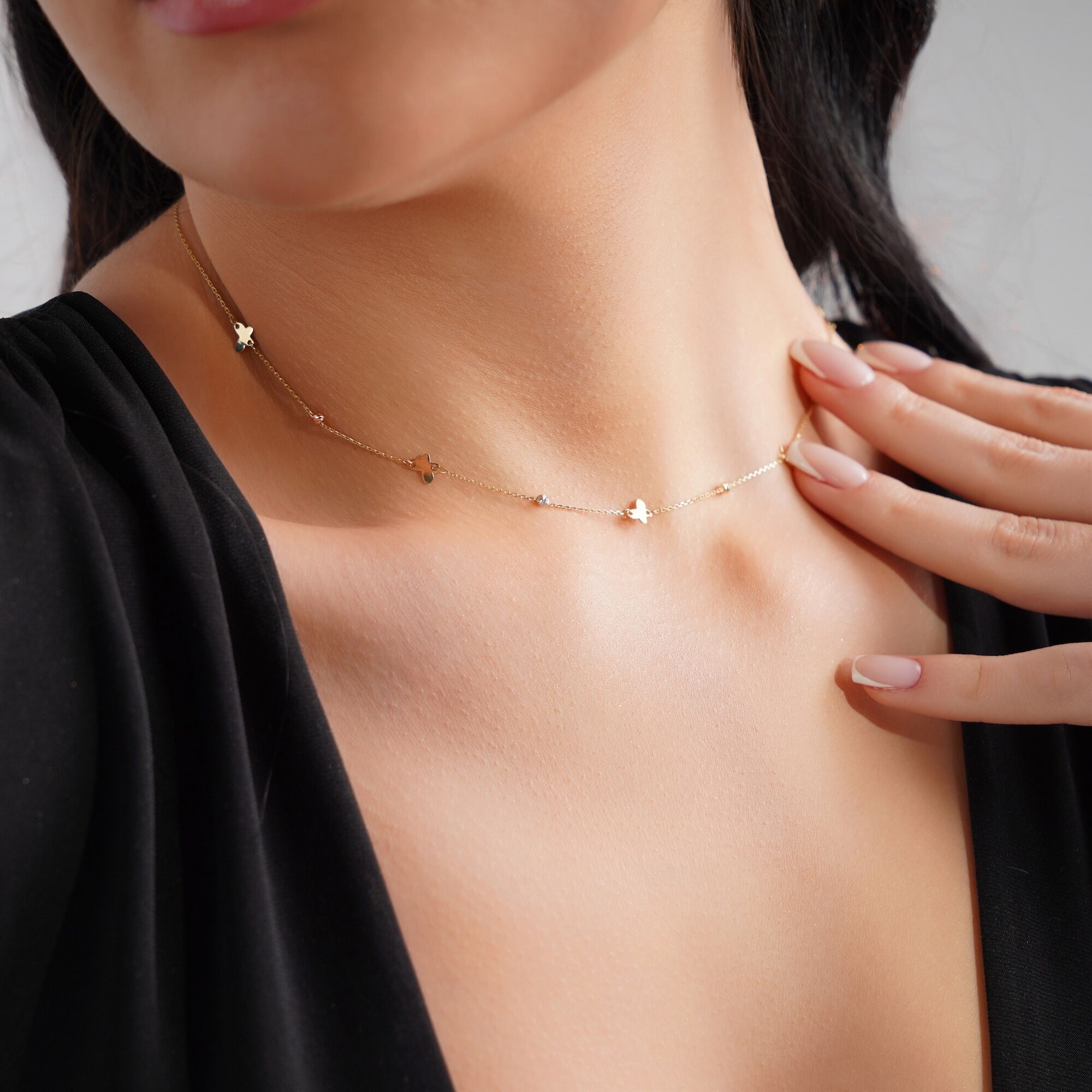 Butterfly Station Necklace in 14K Gold