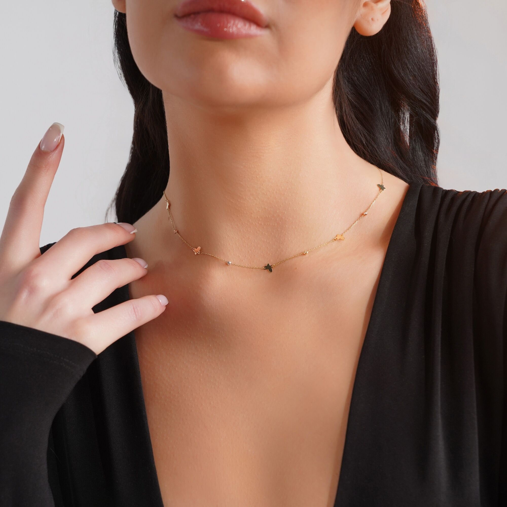 Butterfly Station Necklace in 14K Gold