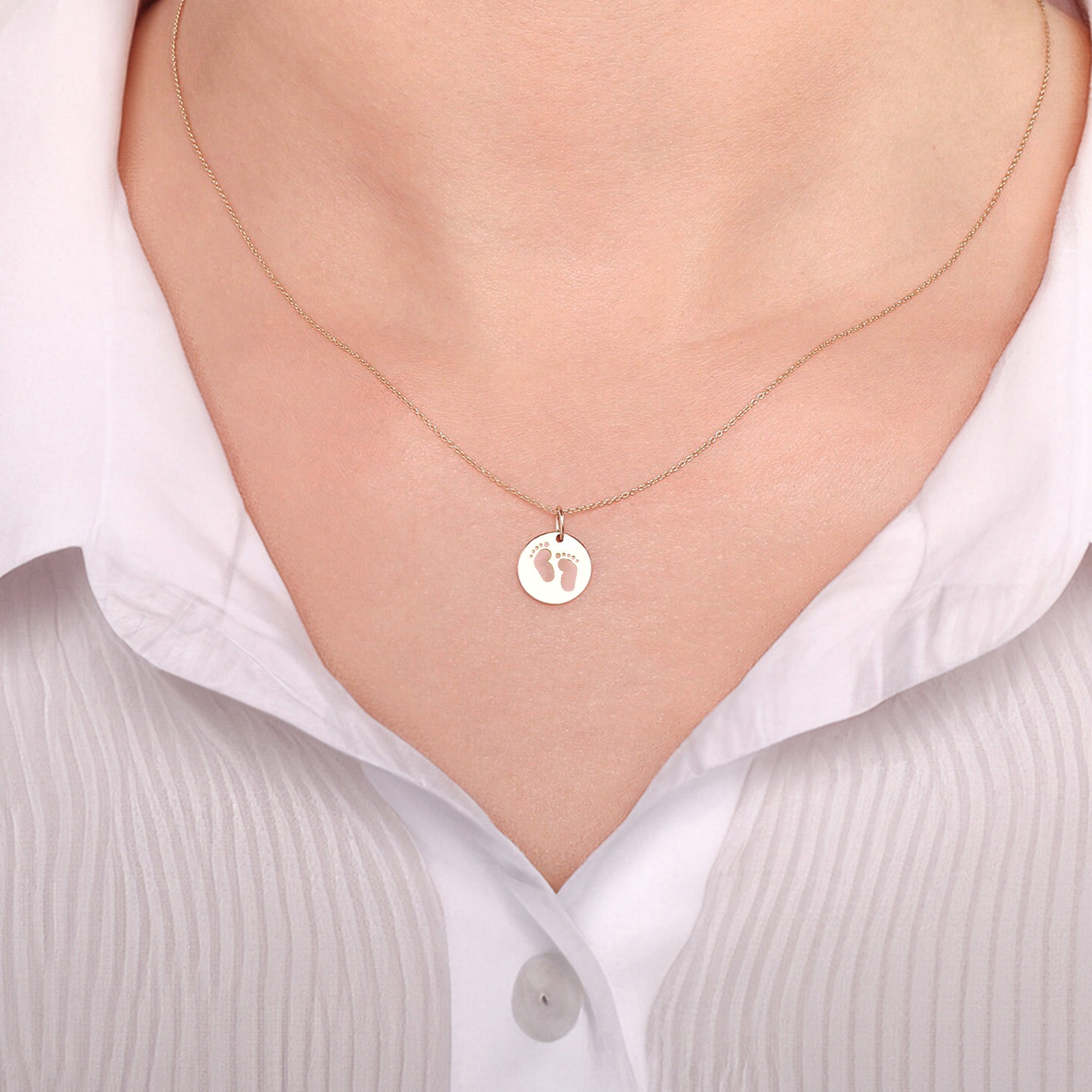 Mini Baby Footprint Charm Necklace in 14K Gold