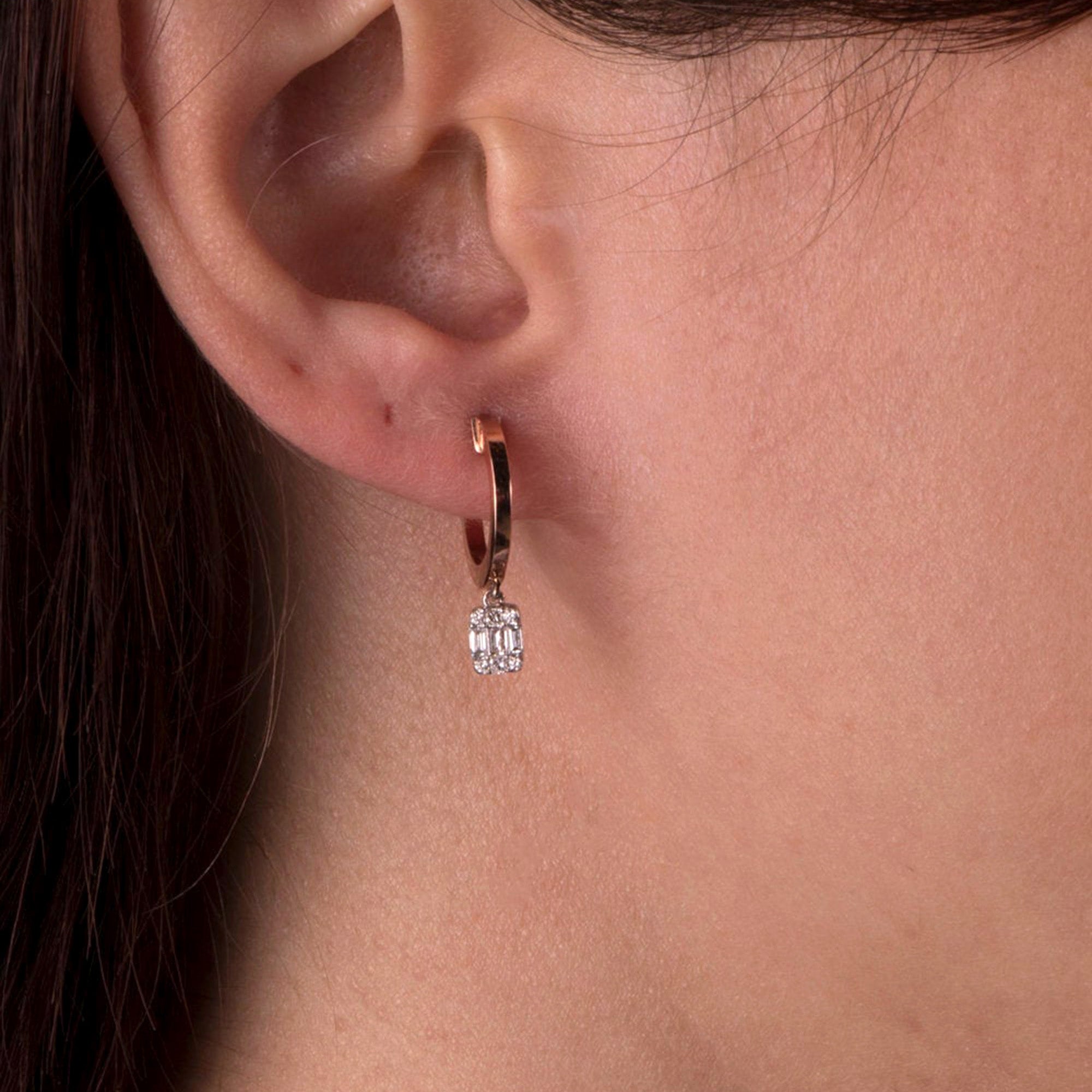 Minimal Baguette Dangle Hoops in 14K Gold