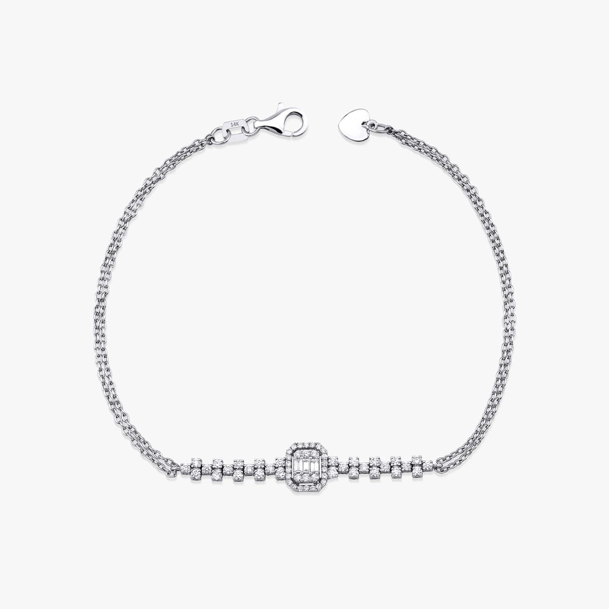 Double Chain Baguette Diamond Bracelet in 14K Gold