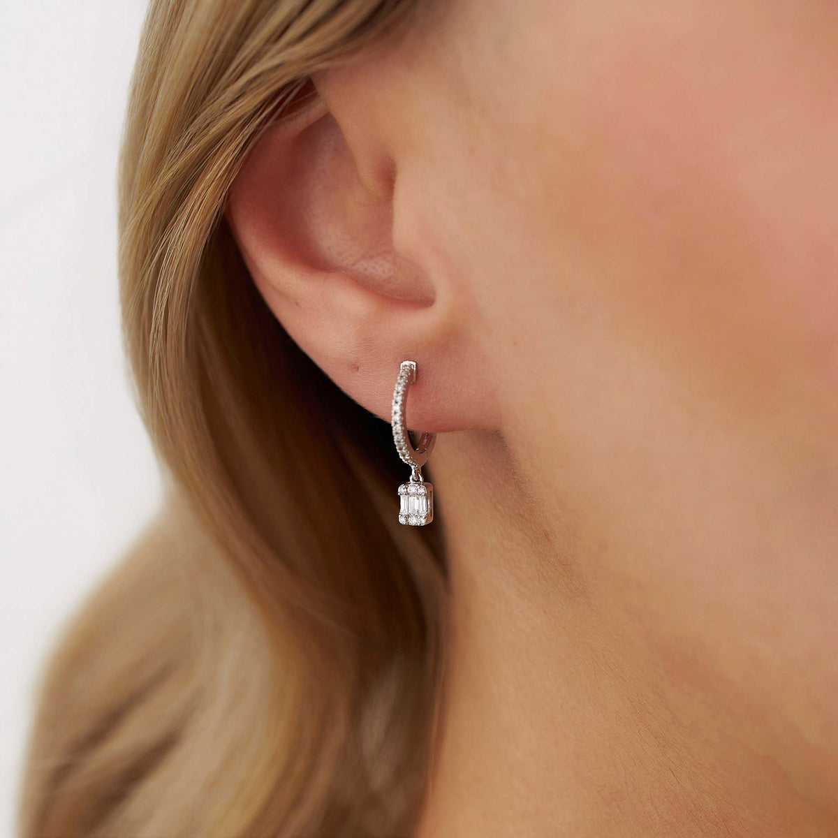 Baguette Dangle Hoops in 14K Gold