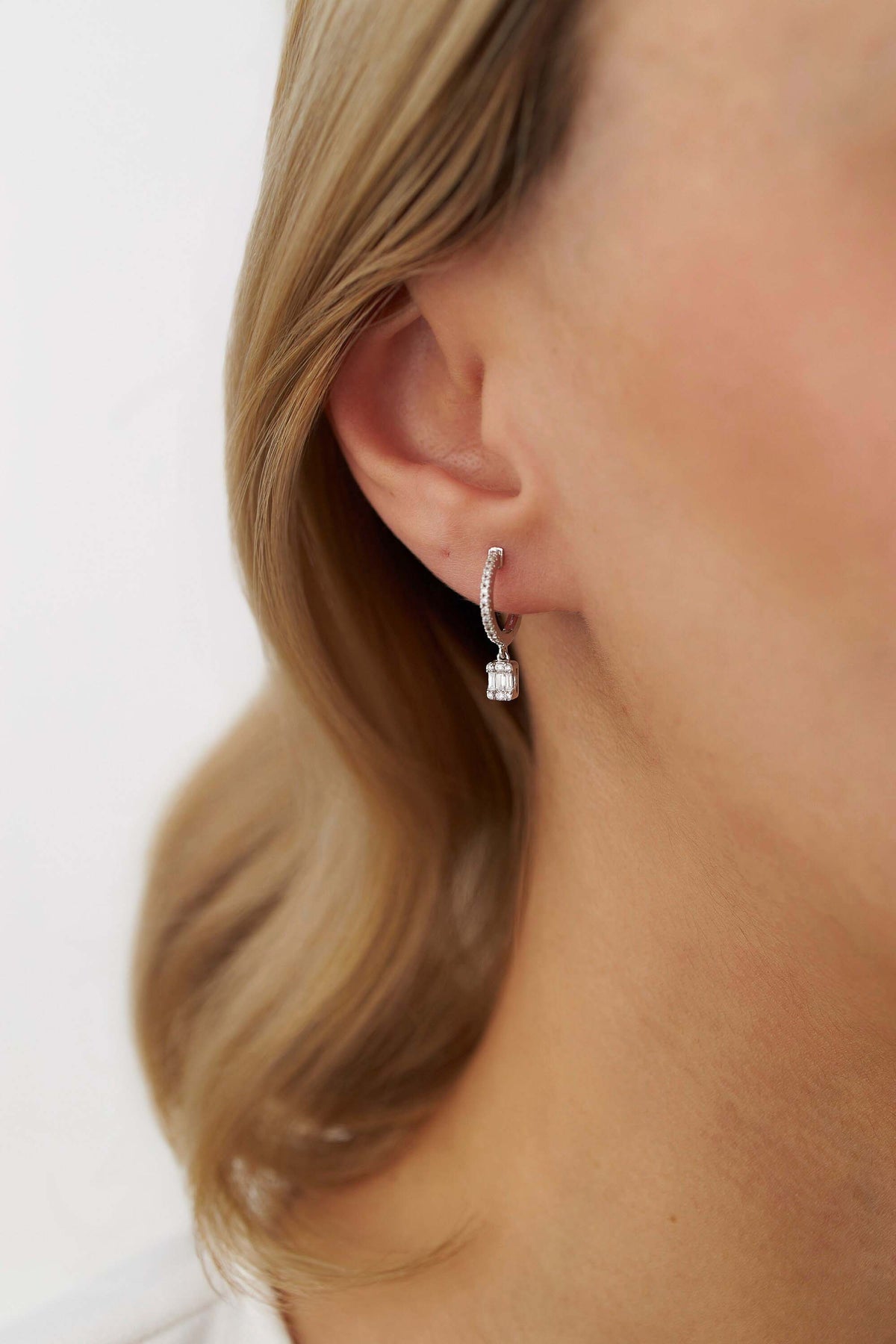 Baguette Dangle Hoops in 14K Gold