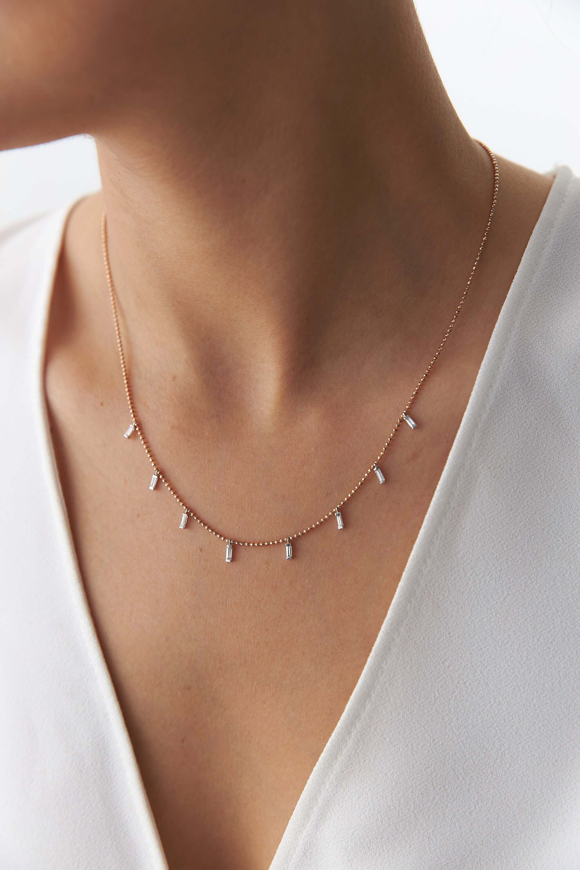 Baguette Diamond Station Necklace in 14K Gold