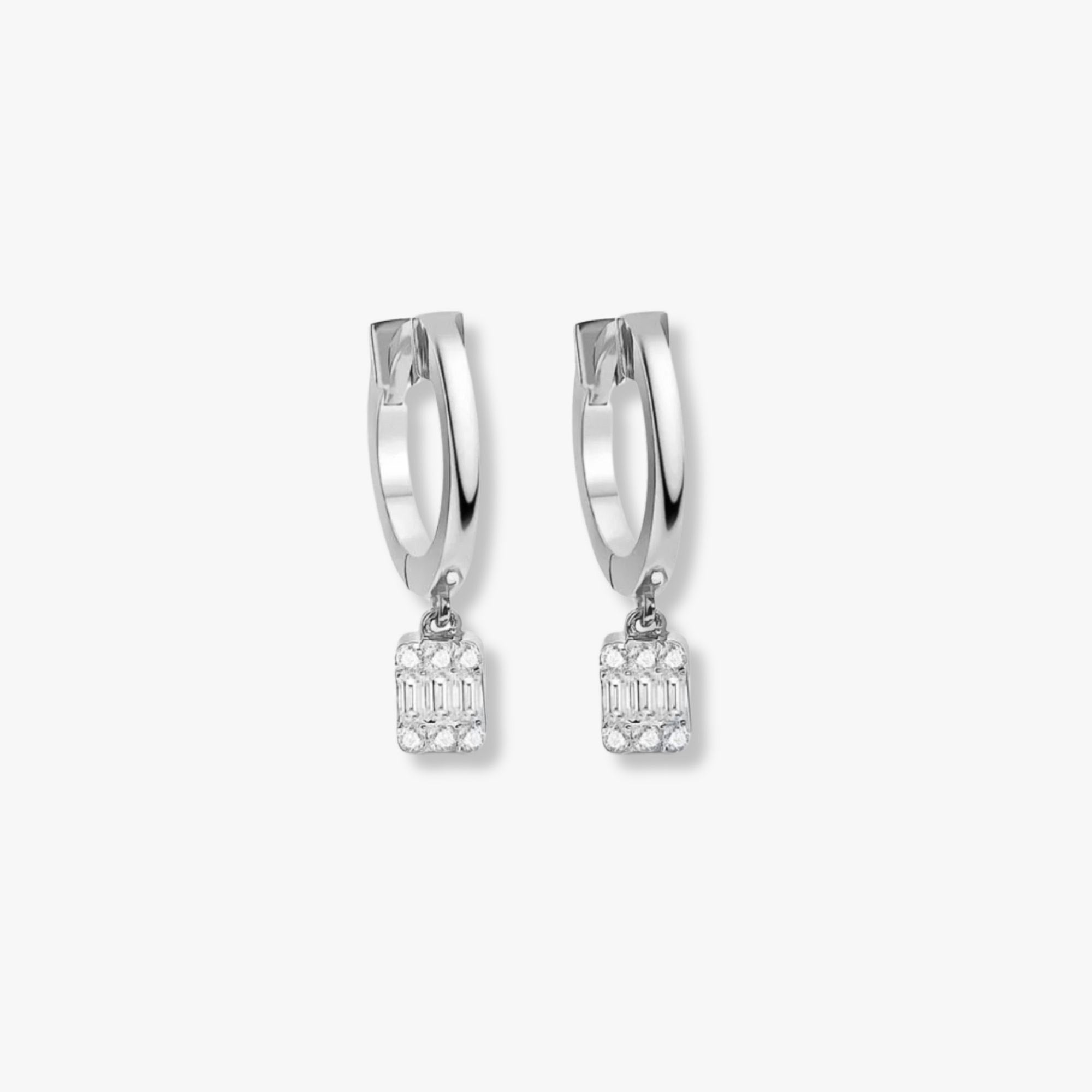 Minimal Baguette Dangle Hoops in 14K Gold