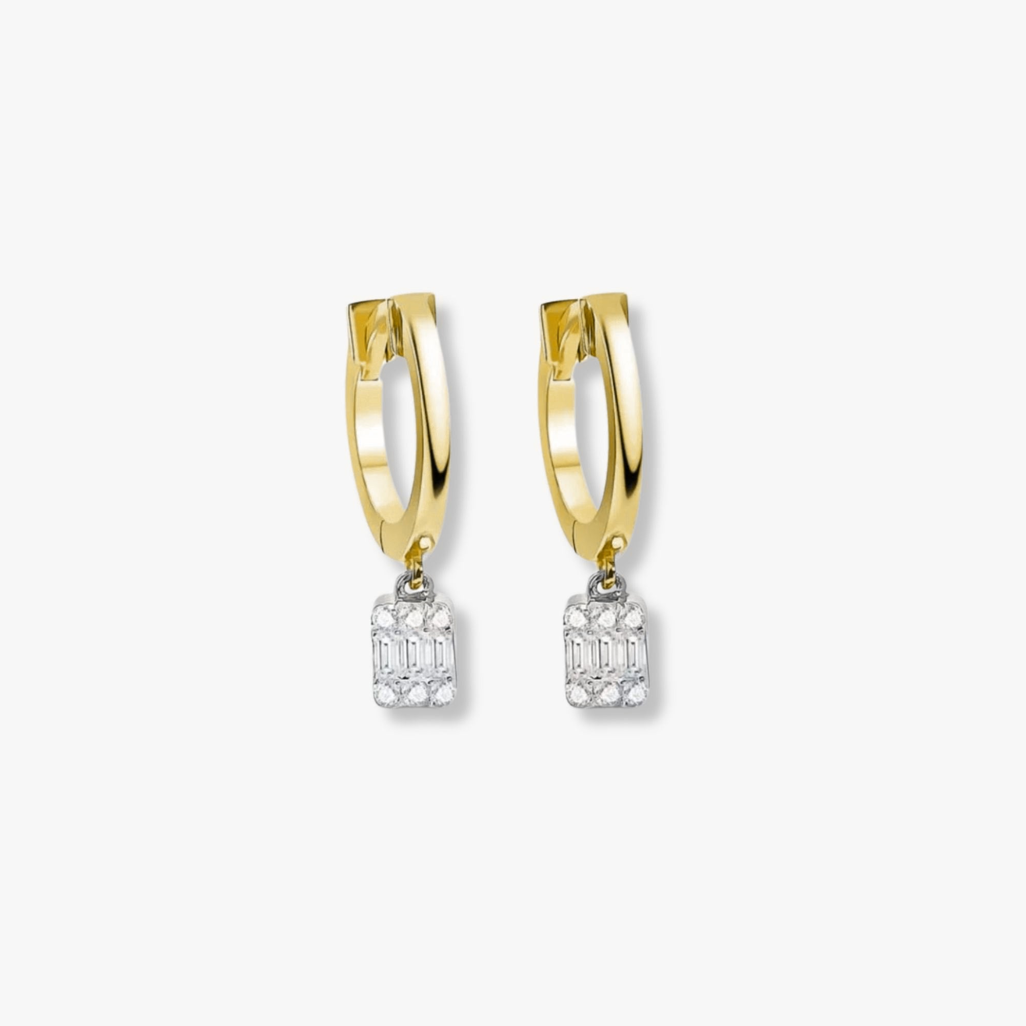 Minimal Baguette Dangle Hoops in 14K Gold