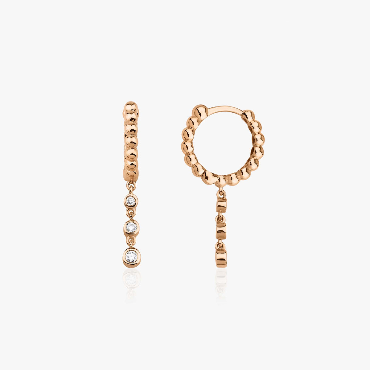 Beaded Diamond Drop Hoops in 14K Gold