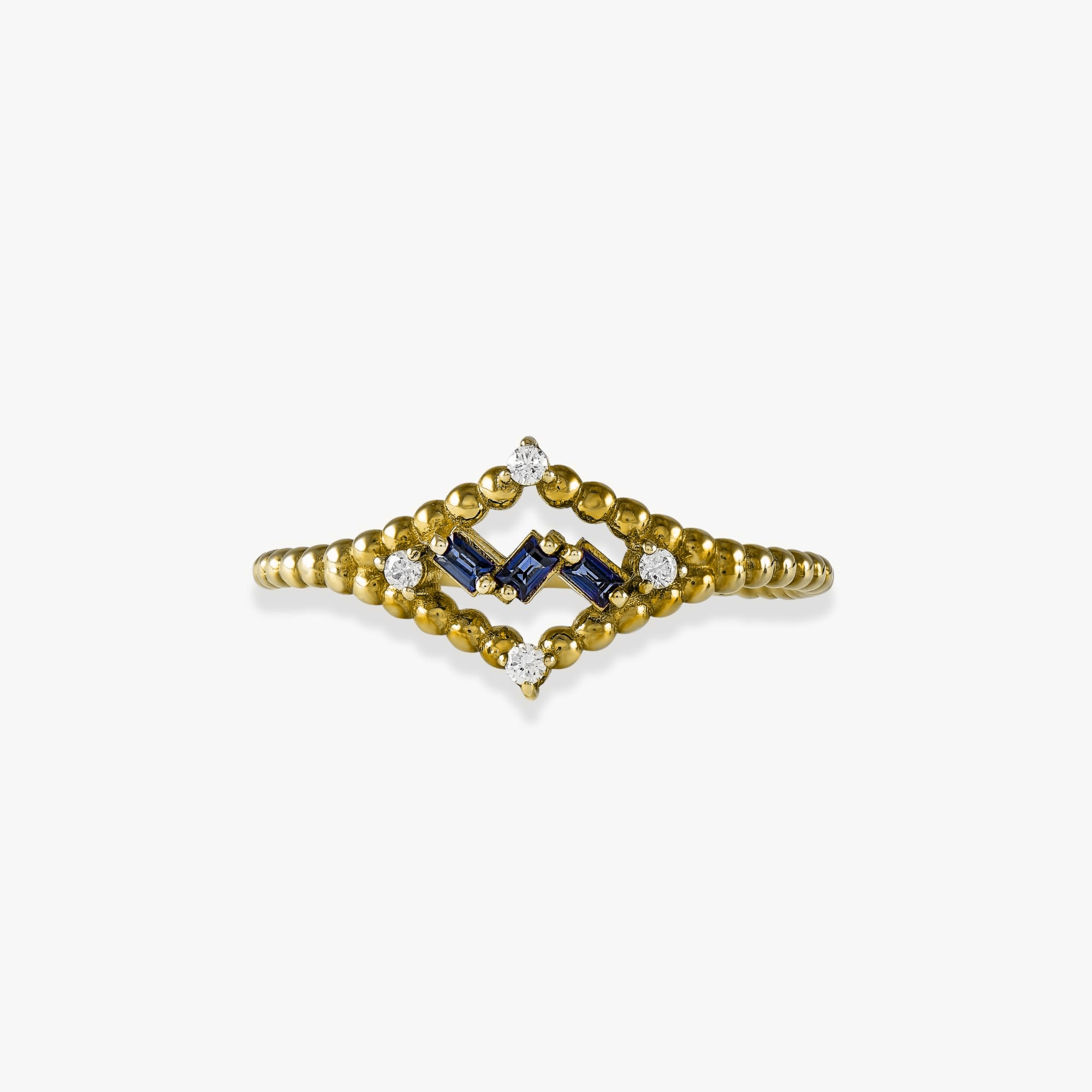 Minimal Beaded Sapphire and Diamond Ring in 14K Gold