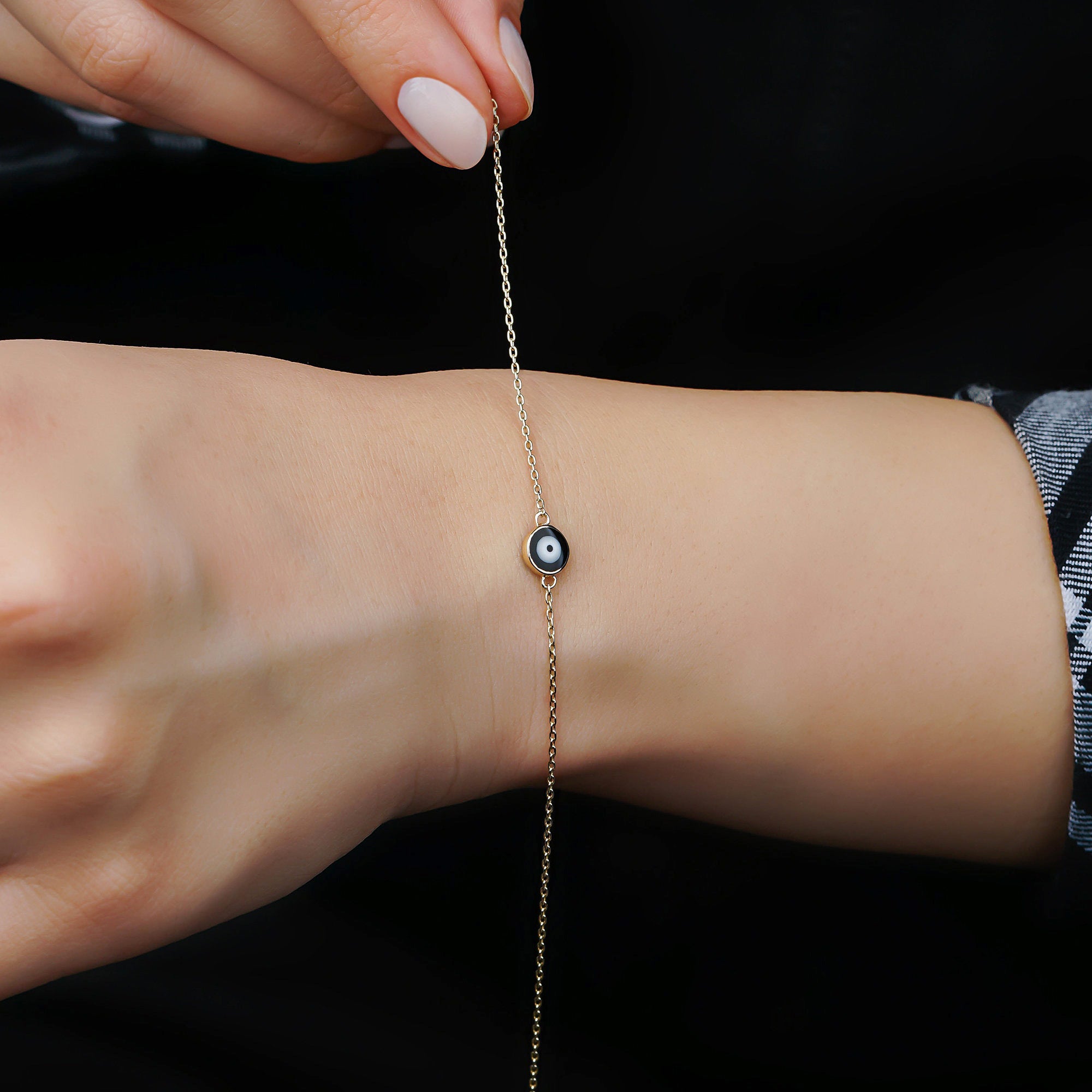 Black Evil Eye bracelet in 14K Gold