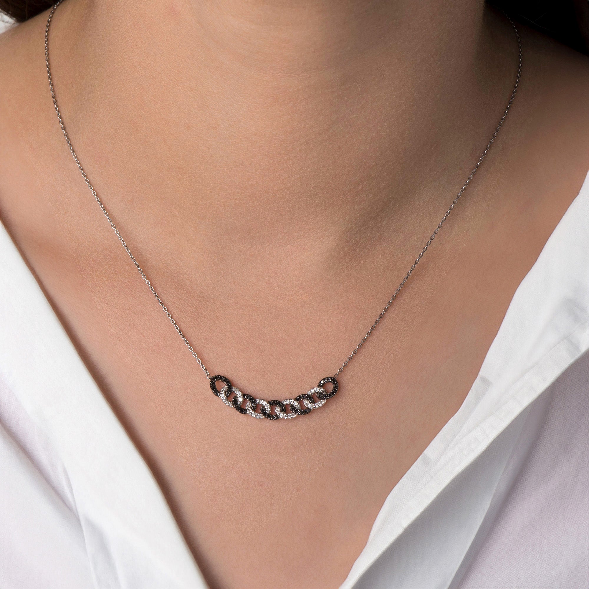 Black and White Diamond Chain Necklace in 14K Gold