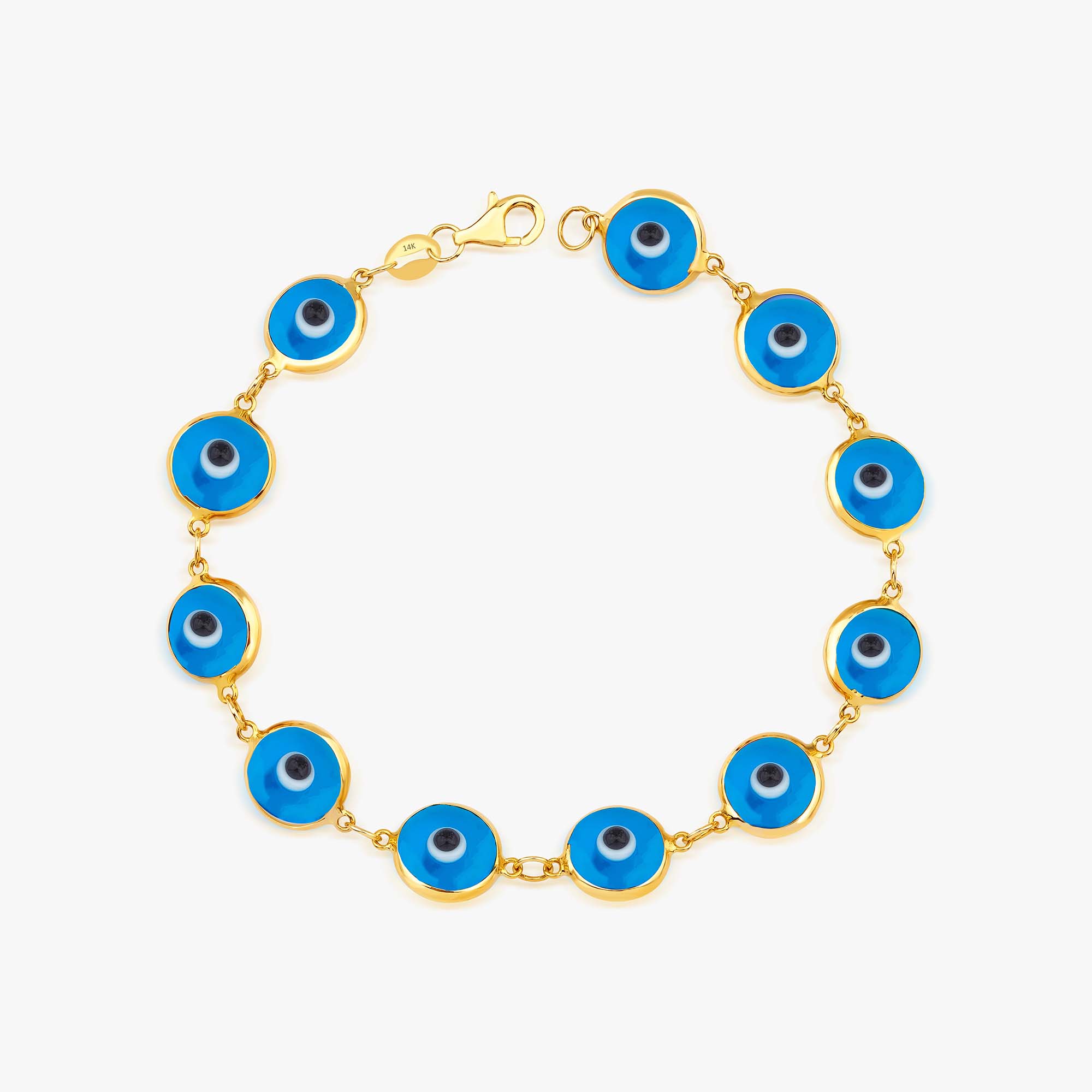 Blue Evil Eye Station Bracelet in 14K Gold