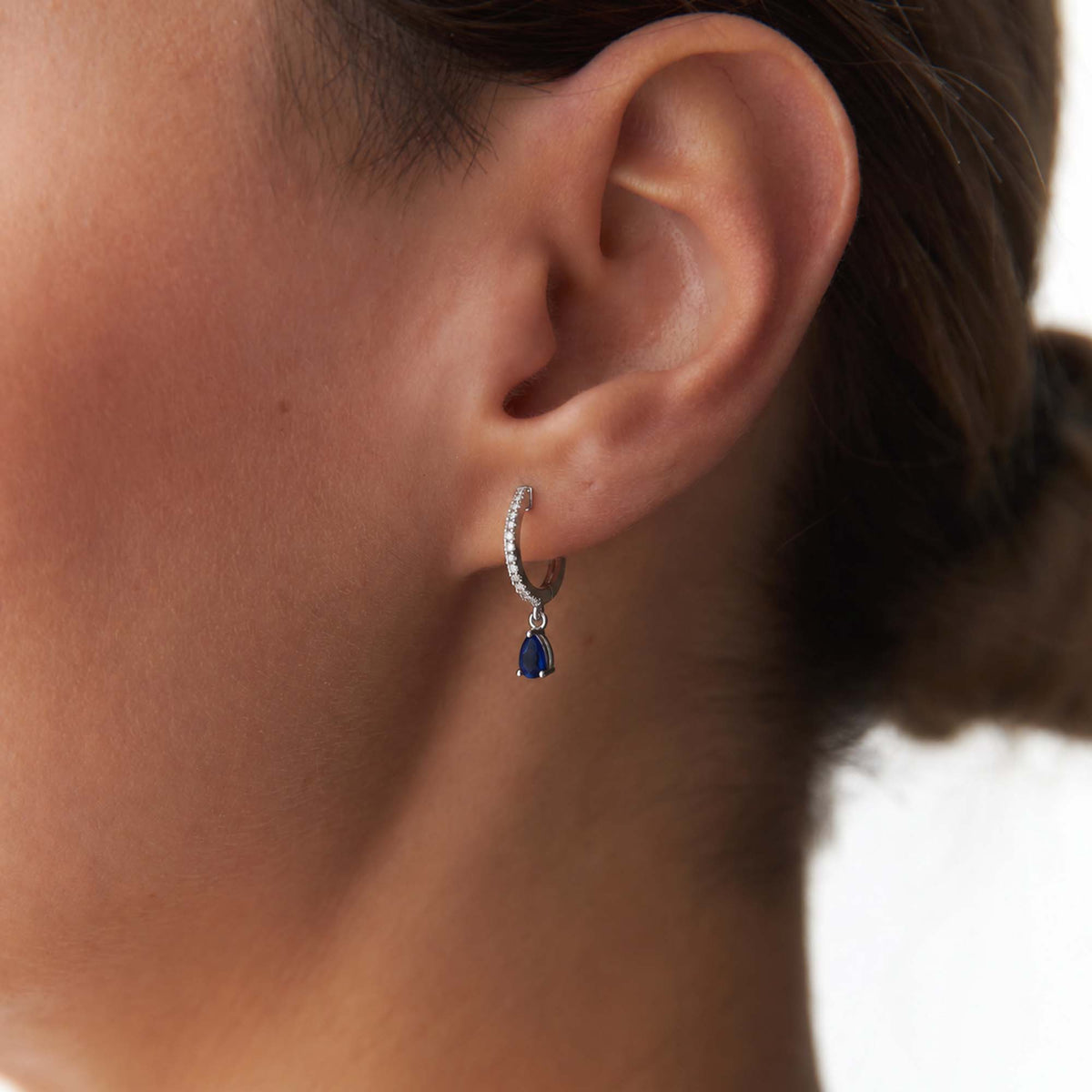 Blue Sapphire Dangle Hoops in 14K Gold
