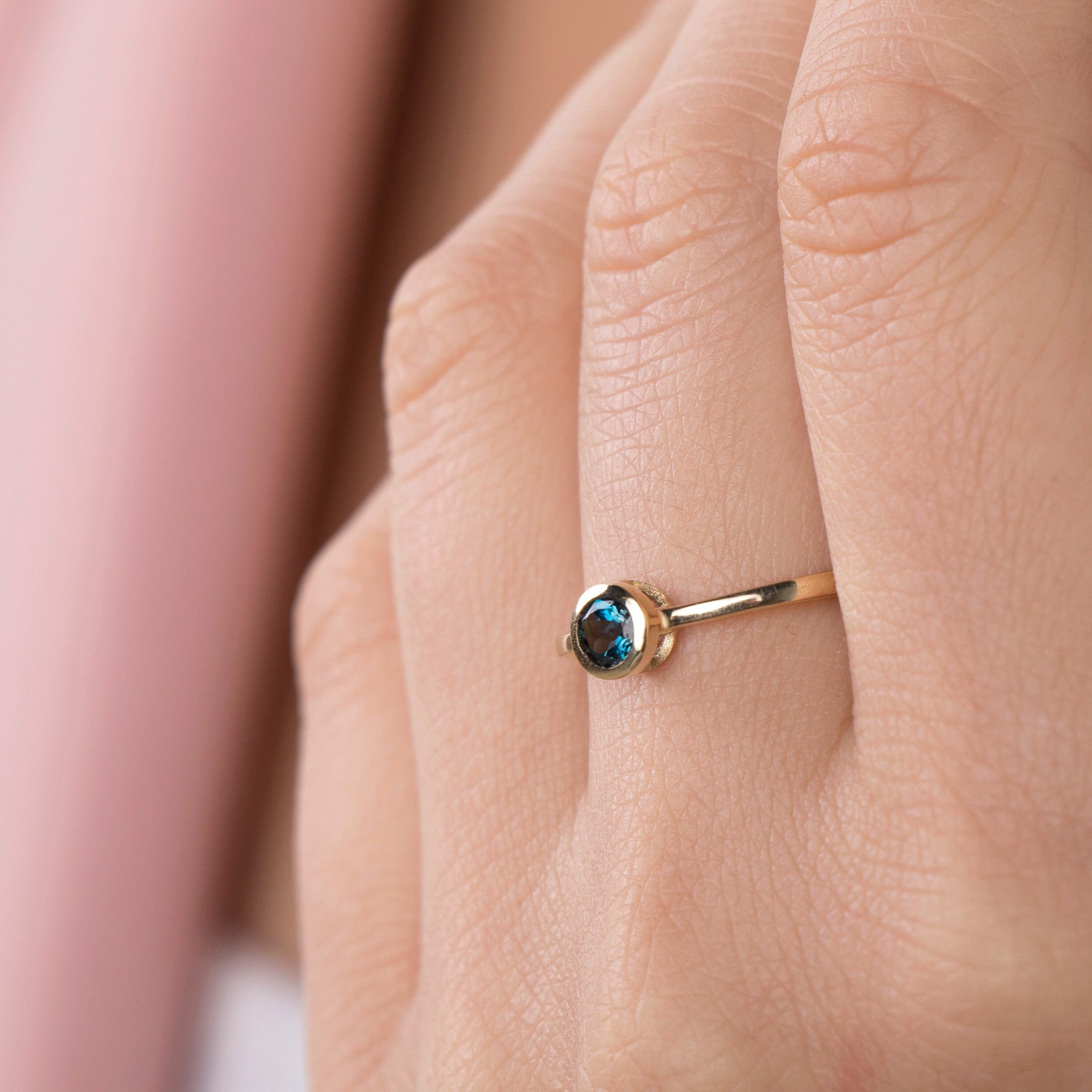 Bezel Set Blue Topaz Ring in 14K Gold