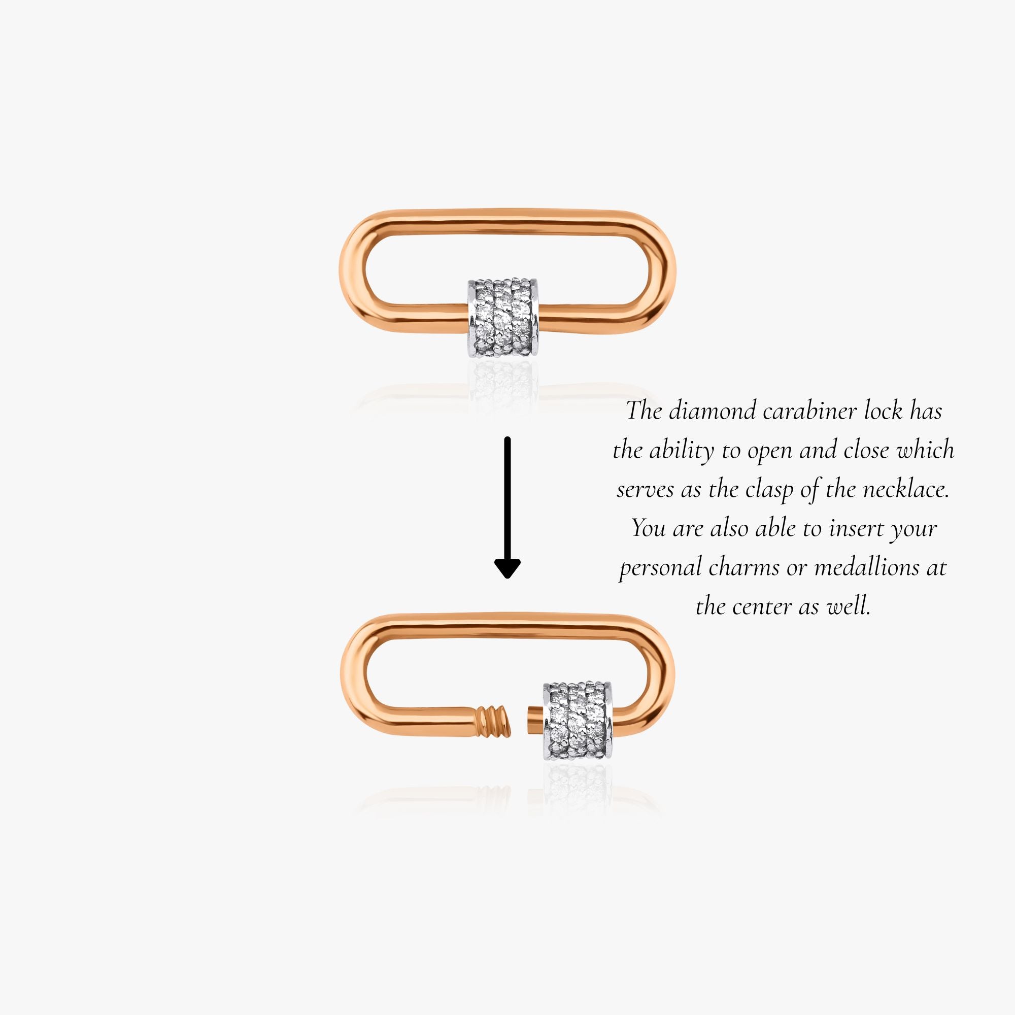 Diamond Carabiner Lock Necklace in 14K Gold / Mini Carabiner