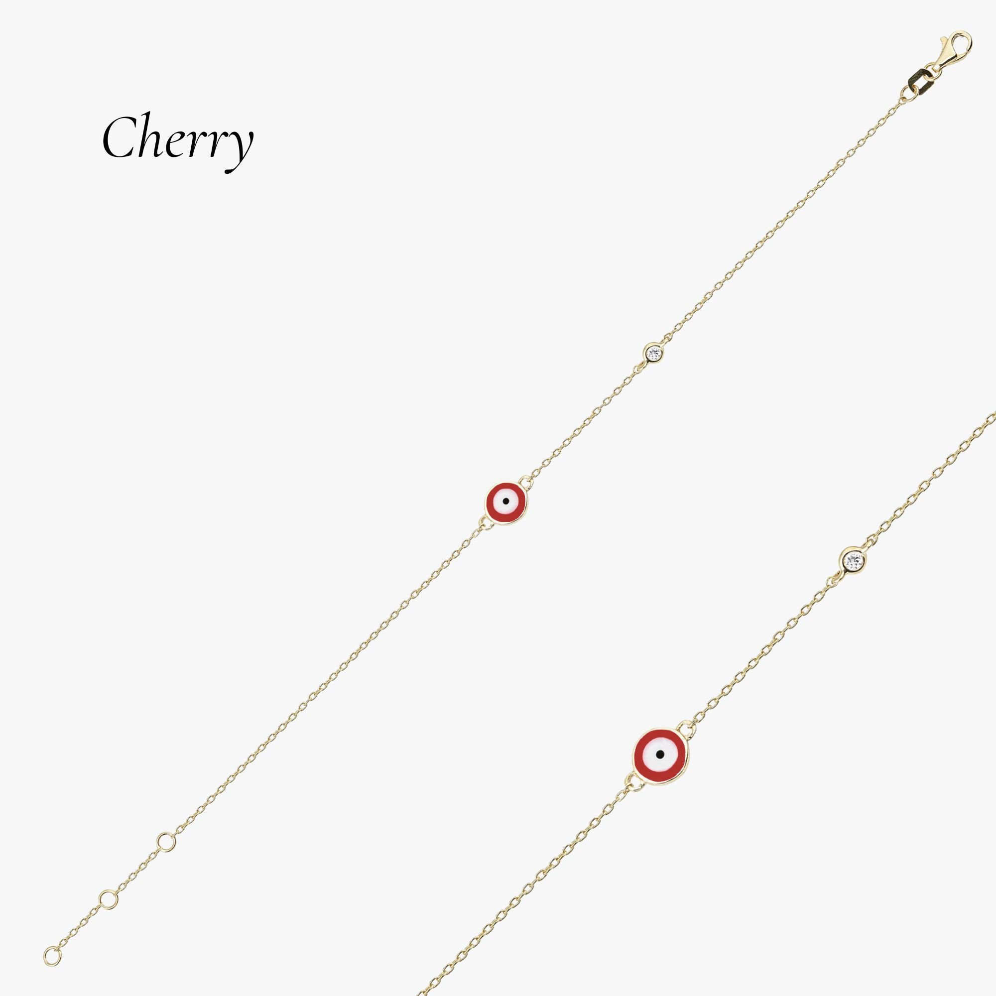 Minimal Diamond Evil Eye Bracelet in 14K Gold / Cherry
