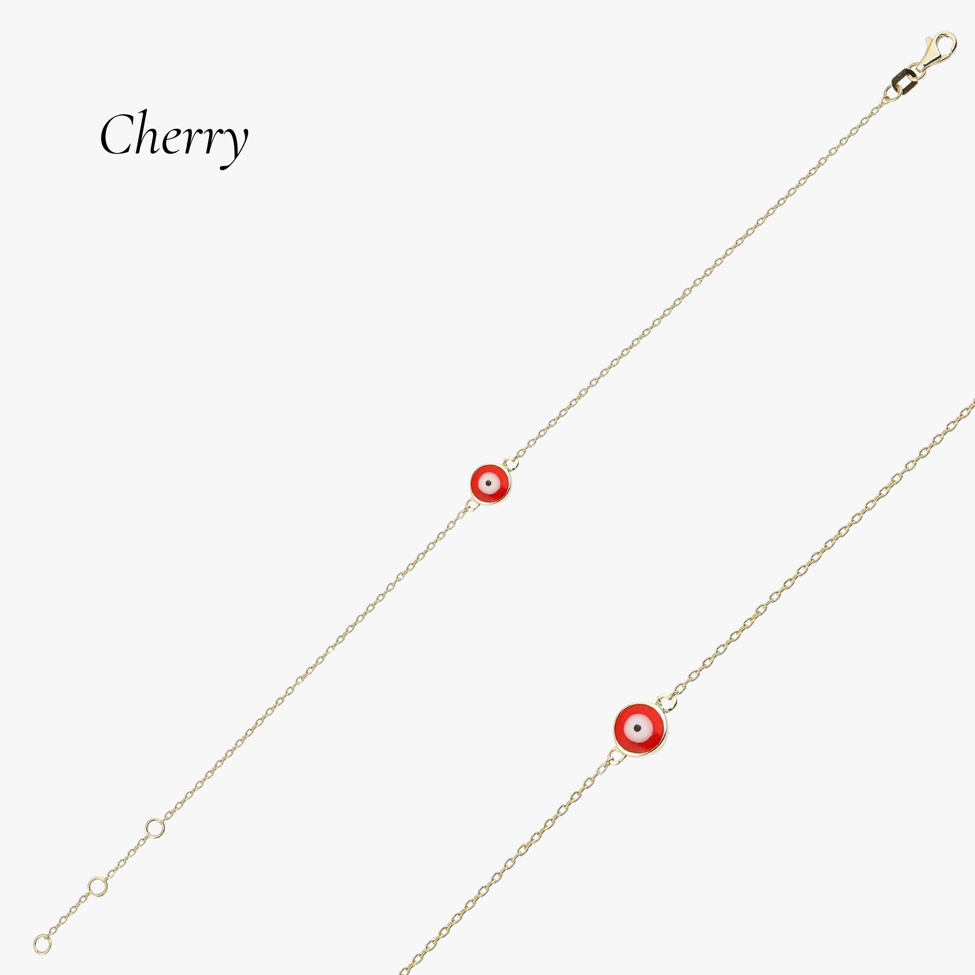 Cherry Evil Eye Bracelet in 14K Gold